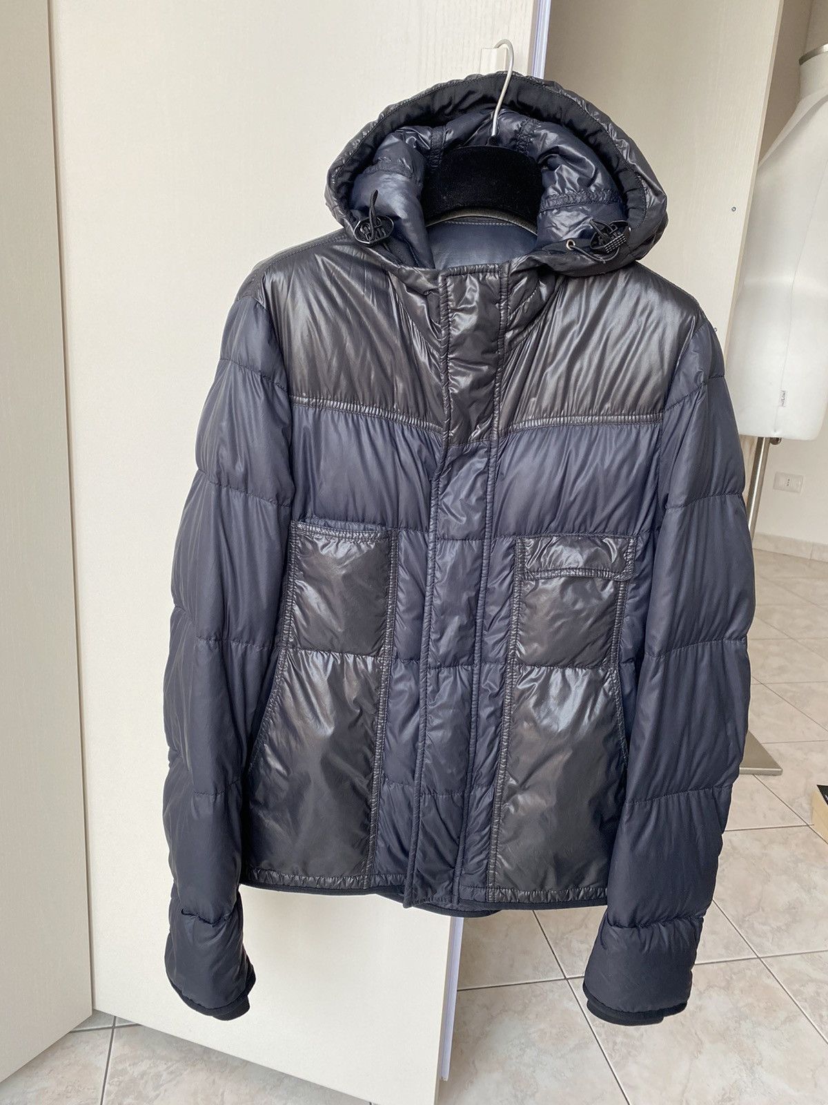 image of Balenciaga Men’S Down Light Jacket in Navy, Men's (Size Small)