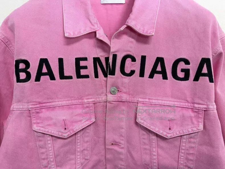 Balenciaga Balenciaga Pink embroidered letter denim jacket Size 4XL / US 24-26 - 4 Thumbnail