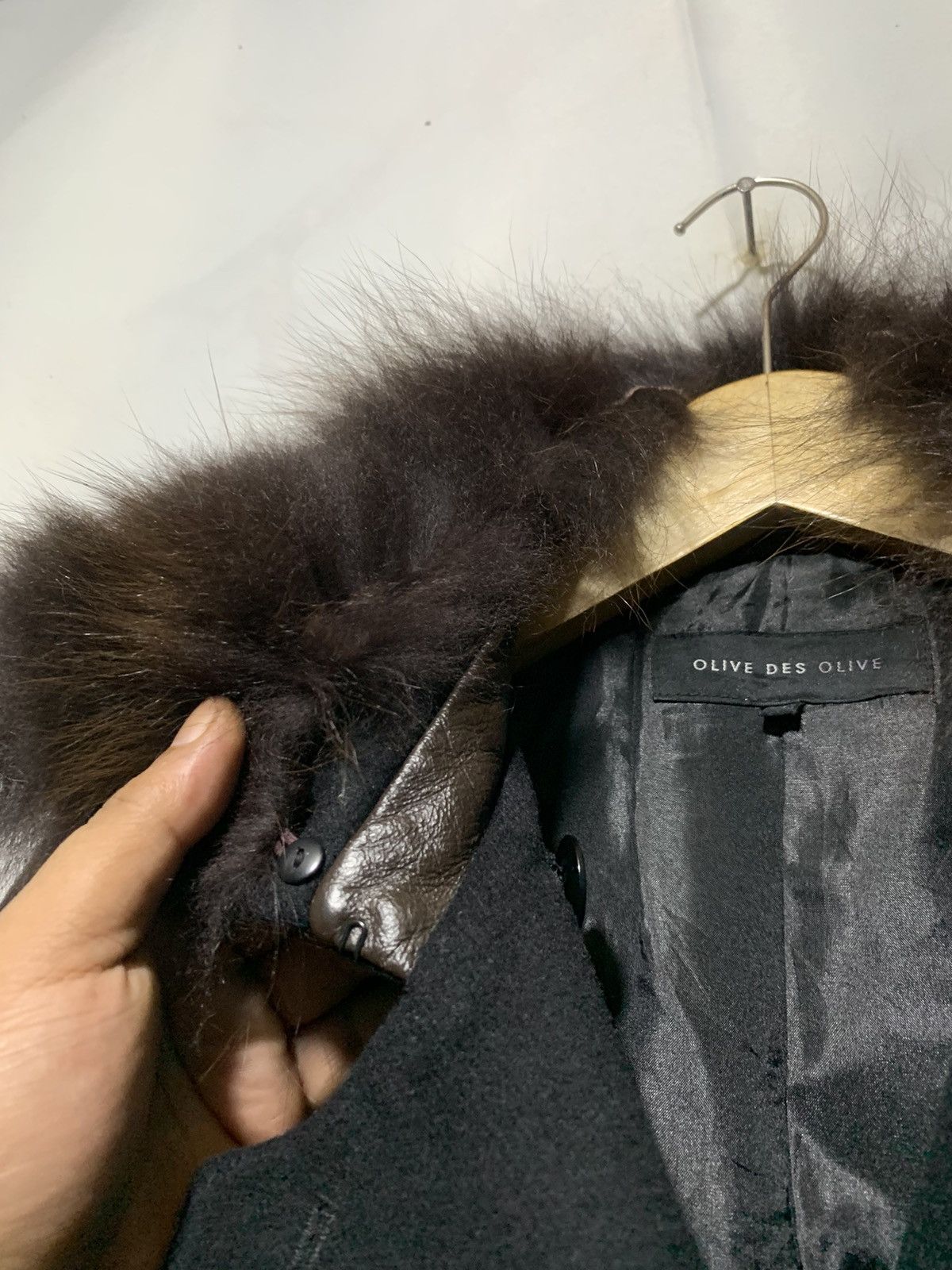Beauty Beast Olive desOlive fox fur collar doublebreast wool rider jacket Size XS / US 0-2 / IT 36-38 - 9 Thumbnail