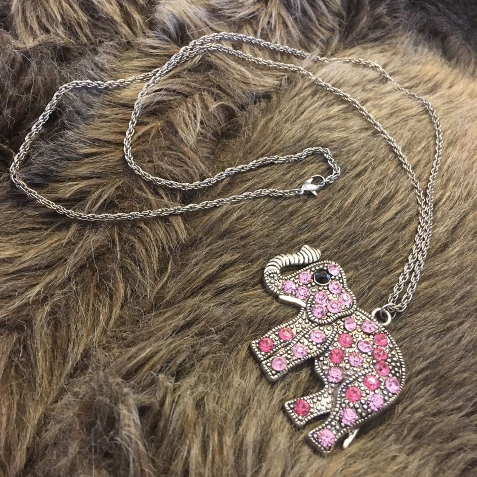 Jewelry Pink stone covered lucky elephant necklace Size ONE SIZE - 8 Thumbnail