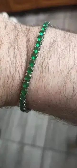 Other 4mm Tennis Chain Sterling Silver Green Bracelet Size ONE SIZE - 2 Thumbnail