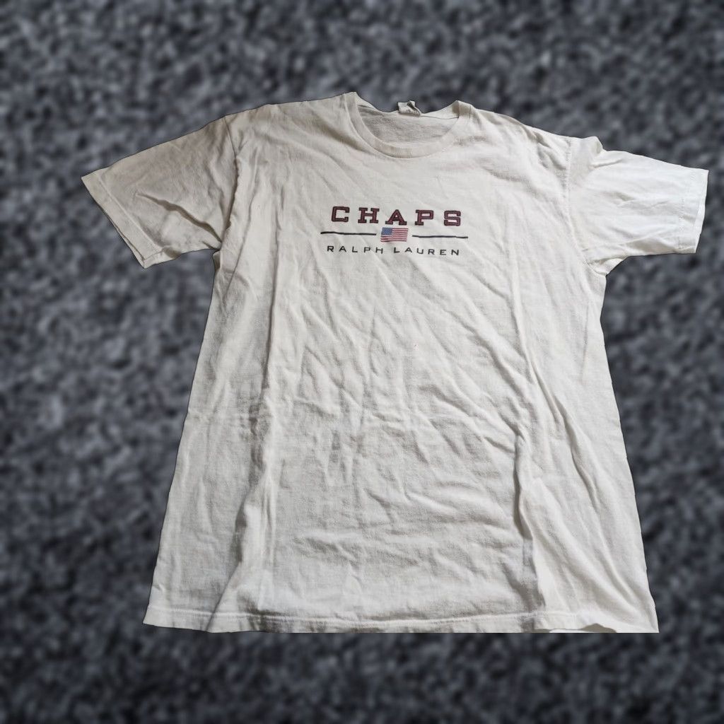 Chaps VINTAGE Chaps Ralph Lauren Spellout T Shirt Shirt Men L White 90s American Flag Distressed Size US L / EU 52-54 / 3 - 1 Thumbnail