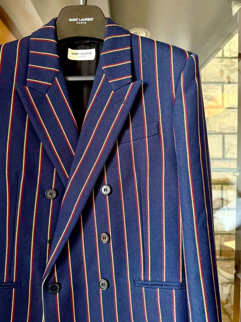 Saint Laurent Paris Saint Laurent Paris 20 FW runway dark blue striped double- Size US M / EU 48-50 / 2 - 2 Thumbnail