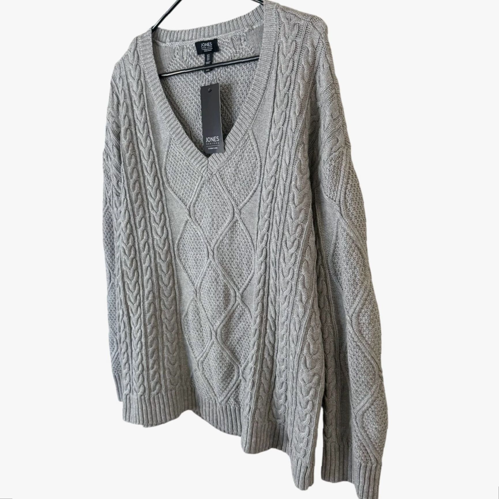 Jones New York VINTAGE Jones New York Women's Sweater Pullover Knit V-Neck Long Sleeve Fall Winter Casual Office Heather Gray Large Size L / US 10 / IT 46 - 2 Thumbnail