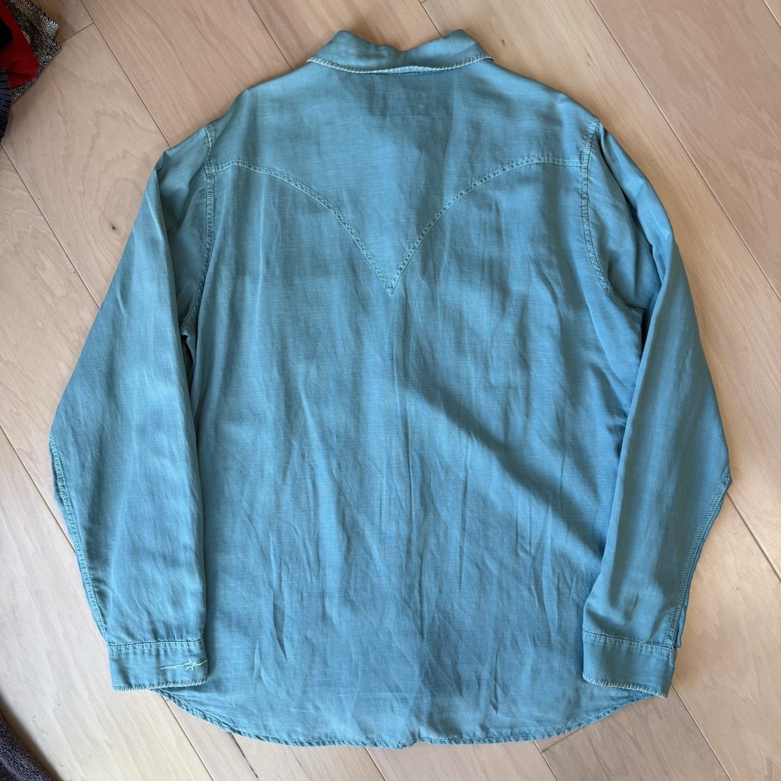 Wrangler Ryan Michael Silk Pearl Snap Shirt XL Teal Western Button Up Size US XL / EU 56 / 4 - 6 Thumbnail