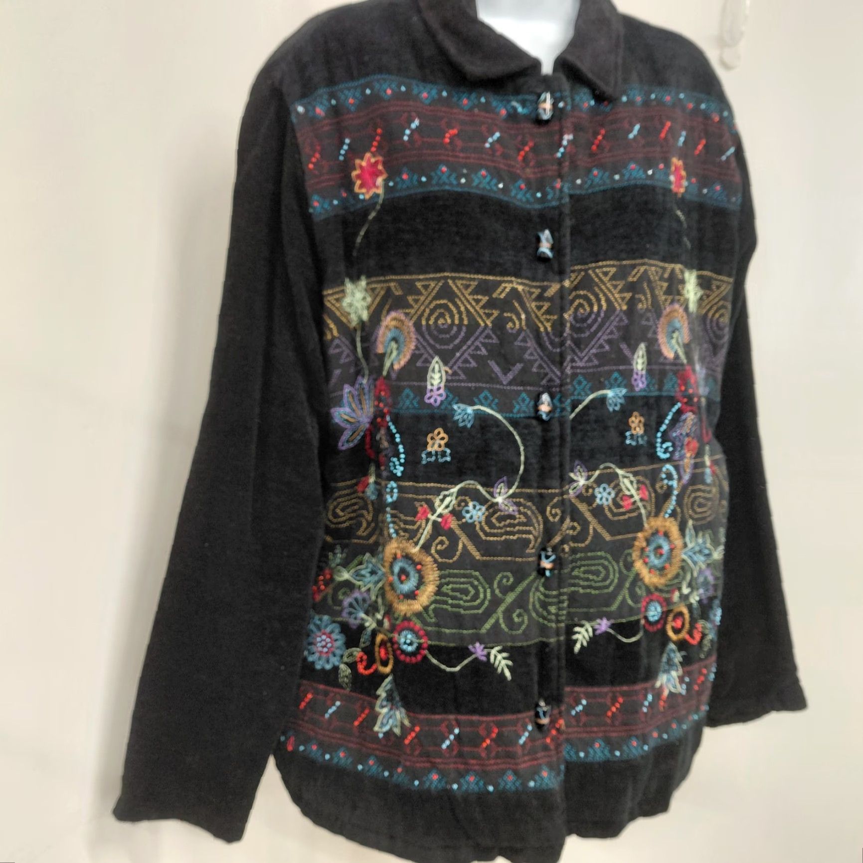 Vintage White Stag Floral Embroidered Jacket Women's L Black Beaded Tapestry 90s Bohemian Size L / US 10 / IT 46 - 3 Thumbnail