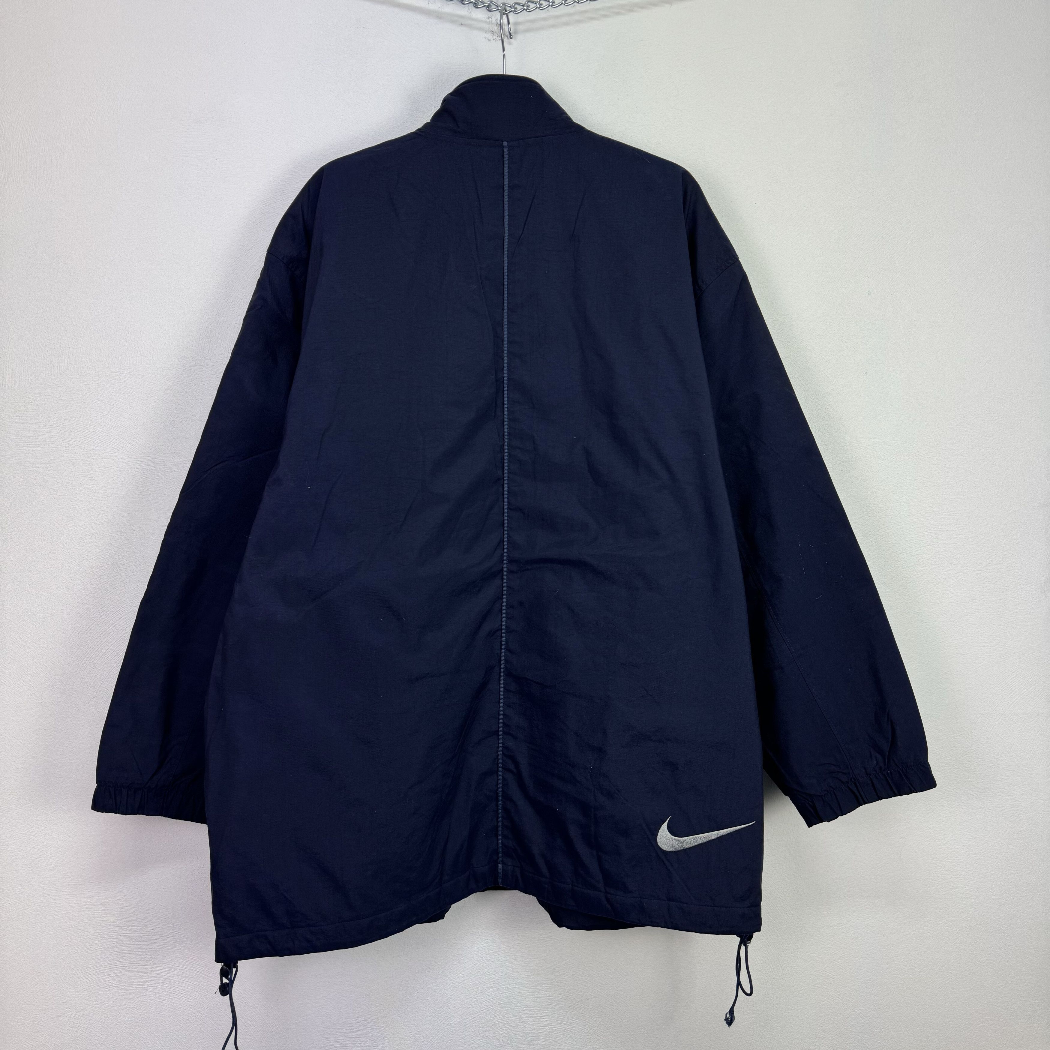 Nike × Vintage NIKE VINTAGE LONG JACKET NAVY DOUBLE SWOOSH 90S Size US XL / EU 56 / 4 - 2 Thumbnail