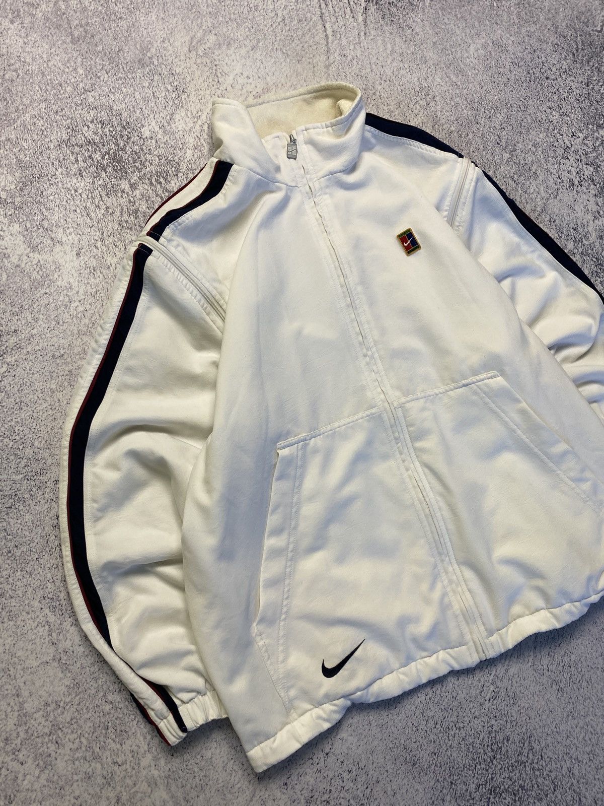 Nike × Vintage Vintage 90's Nike Court 2 in 1 White Boxy Track Jacket Drill Size US XL / EU 56 / 4 - 7 Thumbnail