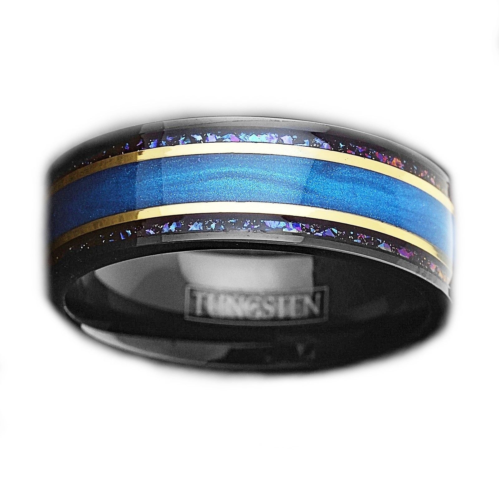 Other Mens Black Tungsten Blue Sand Blue Galaxy Design Stripe Ring Size ONE SIZE - 1 Thumbnail