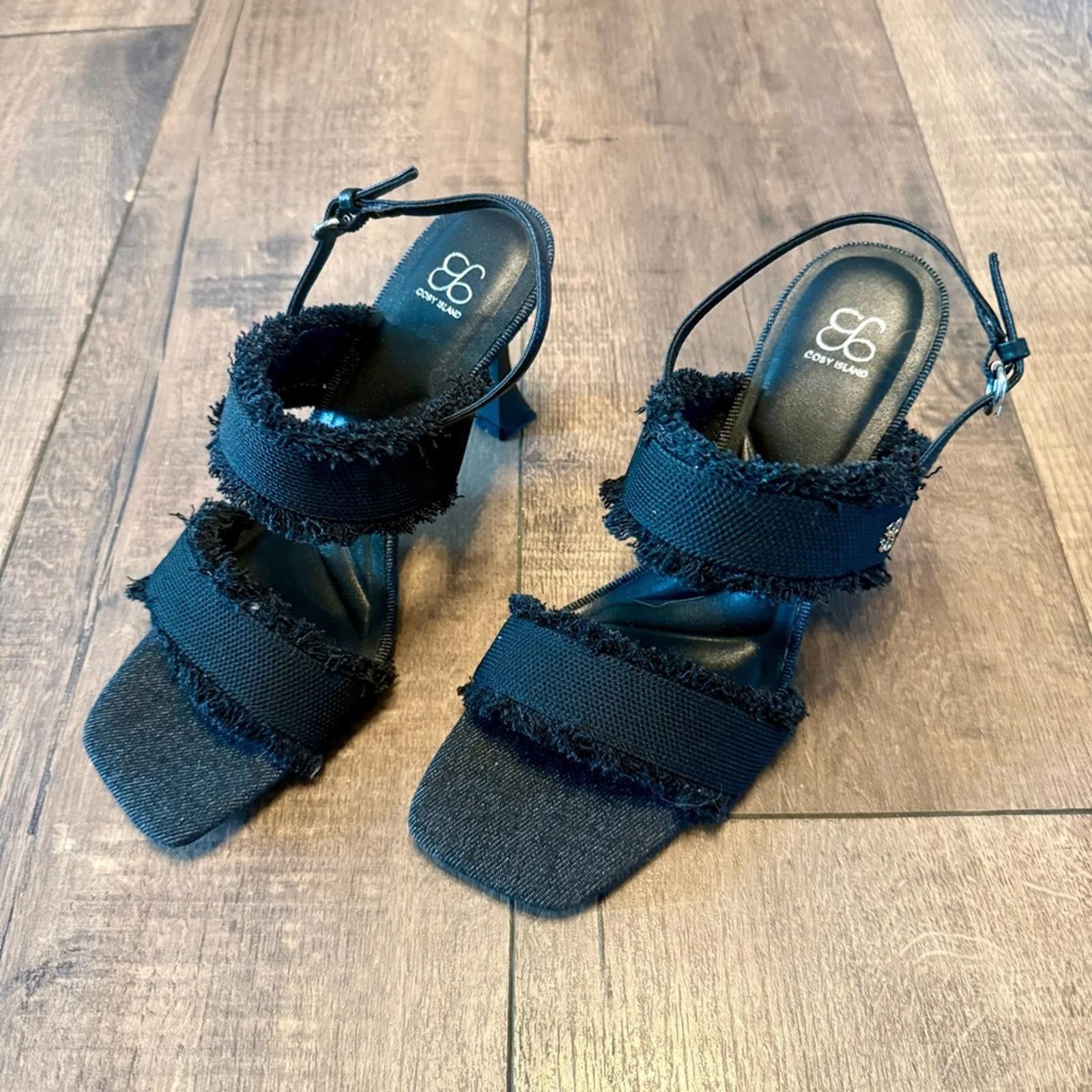 Other Cosy Island Black Denim Square Toe Heels Size US 8.5 / IT 38.5 - 2 Thumbnail