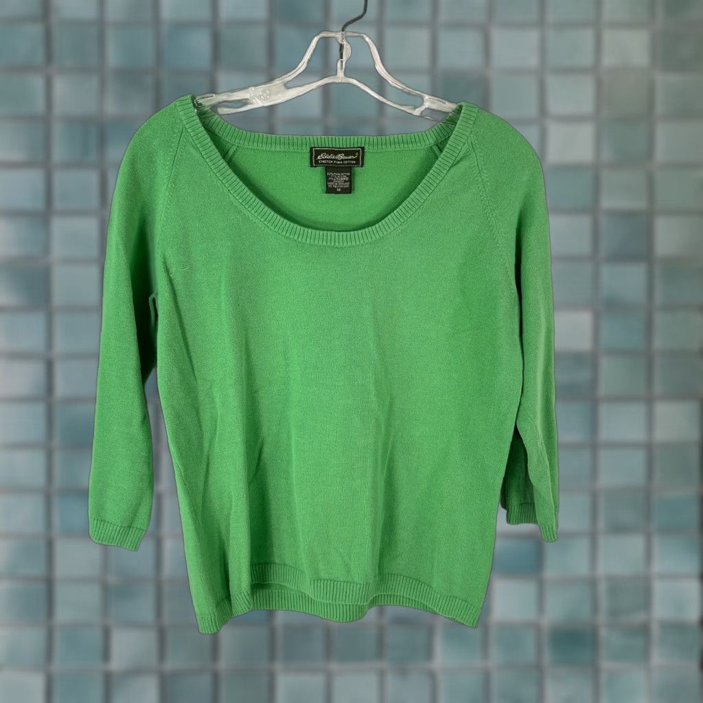 Eddie Bauer Eddie Bauer Women Pullover Sweater Knit 3/4 Sleeve Green Size M Regular Fit Pima Cotton Nylon Lycra Womens Size M / US 6-8 / IT 42-44 - 1 Thumbnail