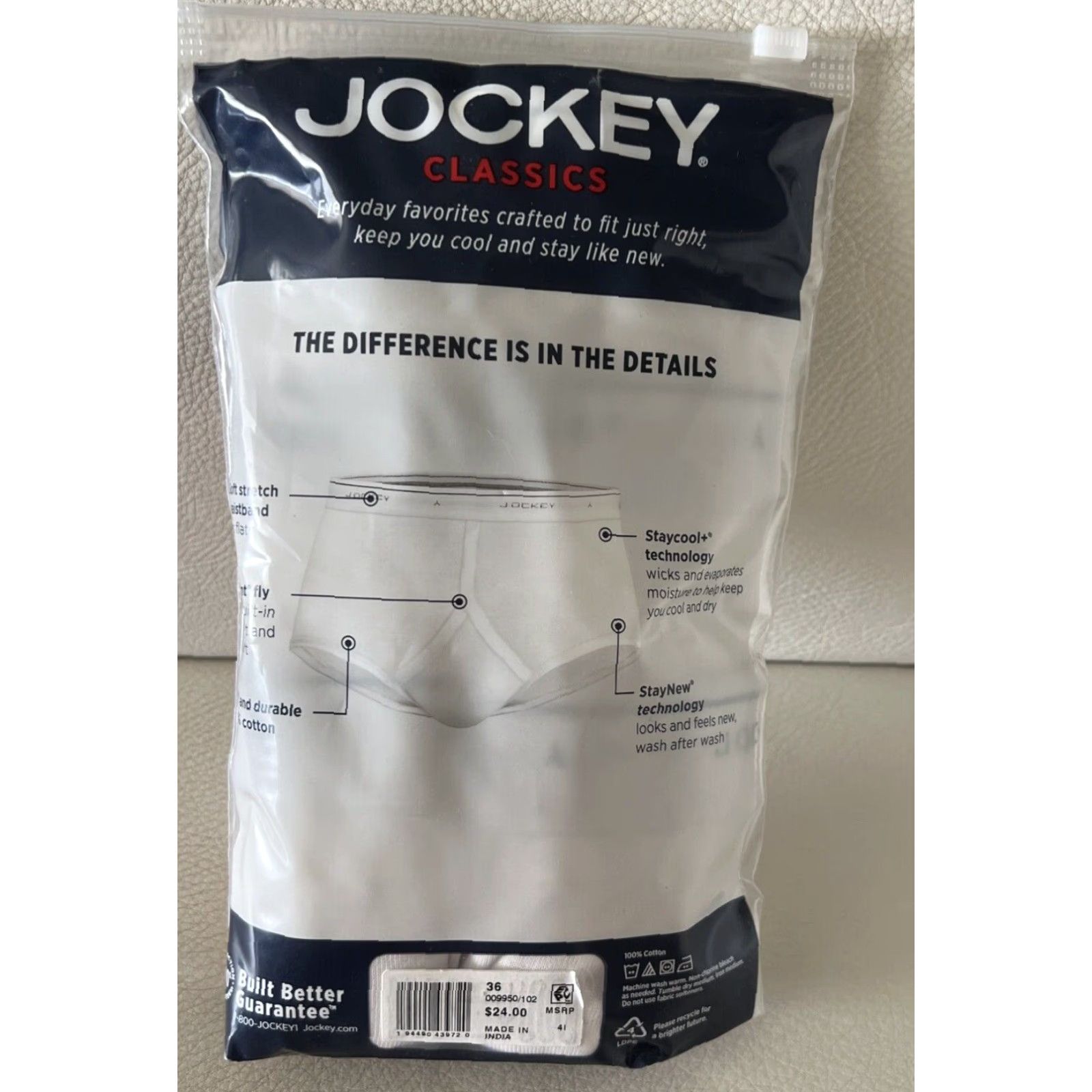 Jockey Jockey Men Brief White Full Rise 3 Pack 36 Cotton Classic Tighty Whities Underwear Regular Size 36 Mens Size US 36 / EU 52 - 4 Thumbnail