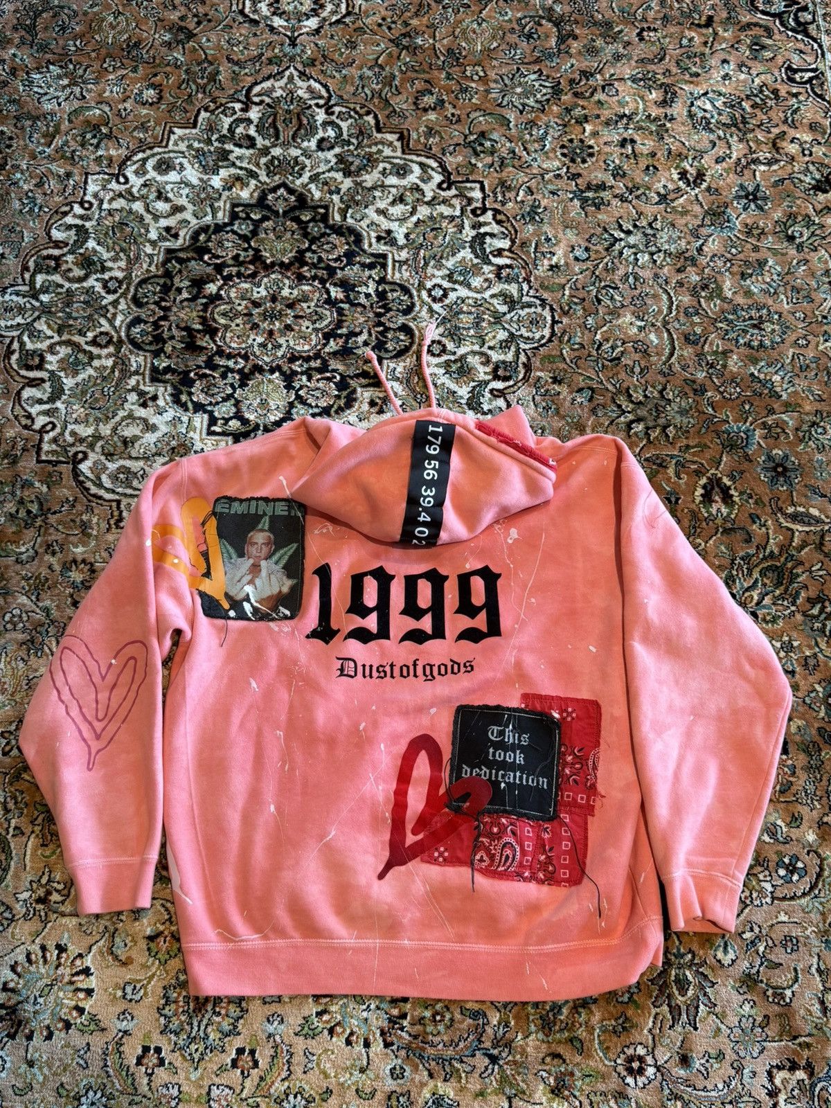 Other DUST OF GODS “1999” Hand-Distressed 1-of-1 Pink Hoodie Size US L / EU 52-54 / 3 - 7 Thumbnail