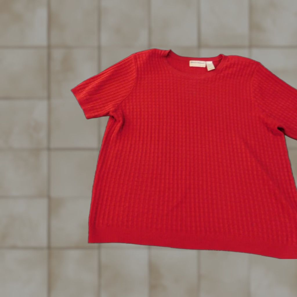 Vintage Alfred Dunner Sweater 2X Red Pullover Casual Short Sleeve Crew Neck Cap Sleeve Acrylic Knit with Shoulder Pads Women Size XXL / US 16-18 / IT 52-54 - 1 Thumbnail