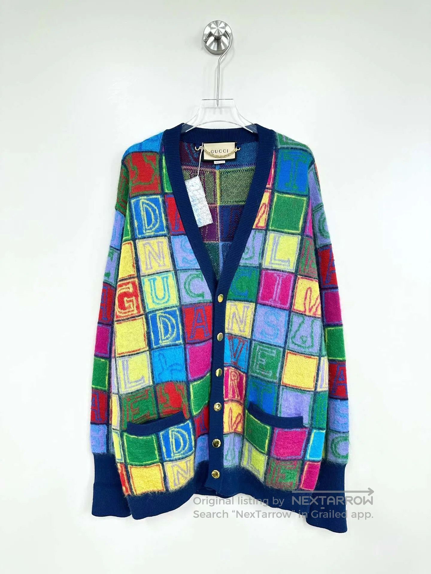 Gucci Guicci Colorful Checkerboard Letter Logo Wool Knit Cardiga Size US S / EU 44-46 / 1 - 1 Thumbnail
