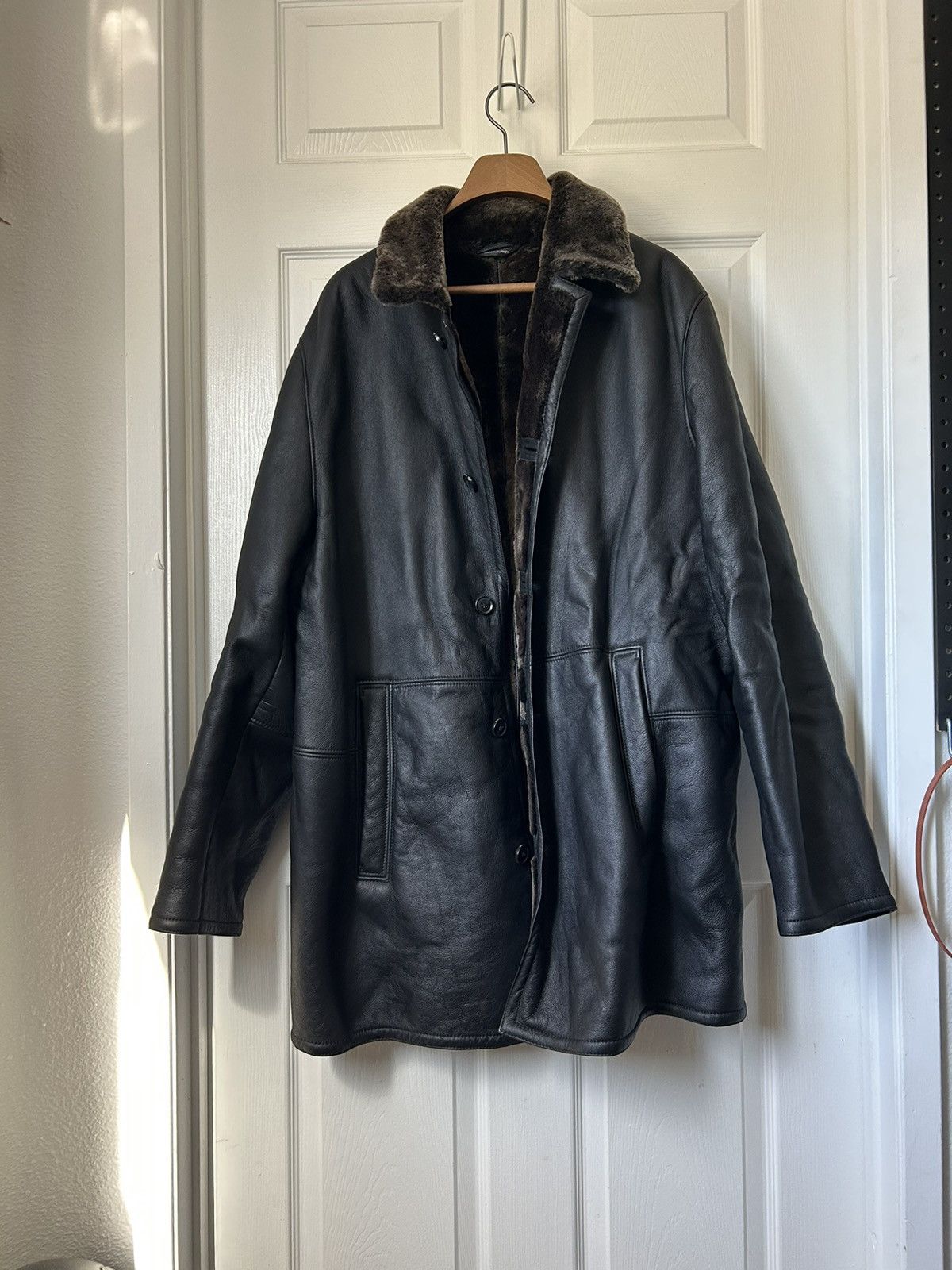 Image of Hugo Boss Black Lamb Leather And Fur Coat, Men's (Size XL)