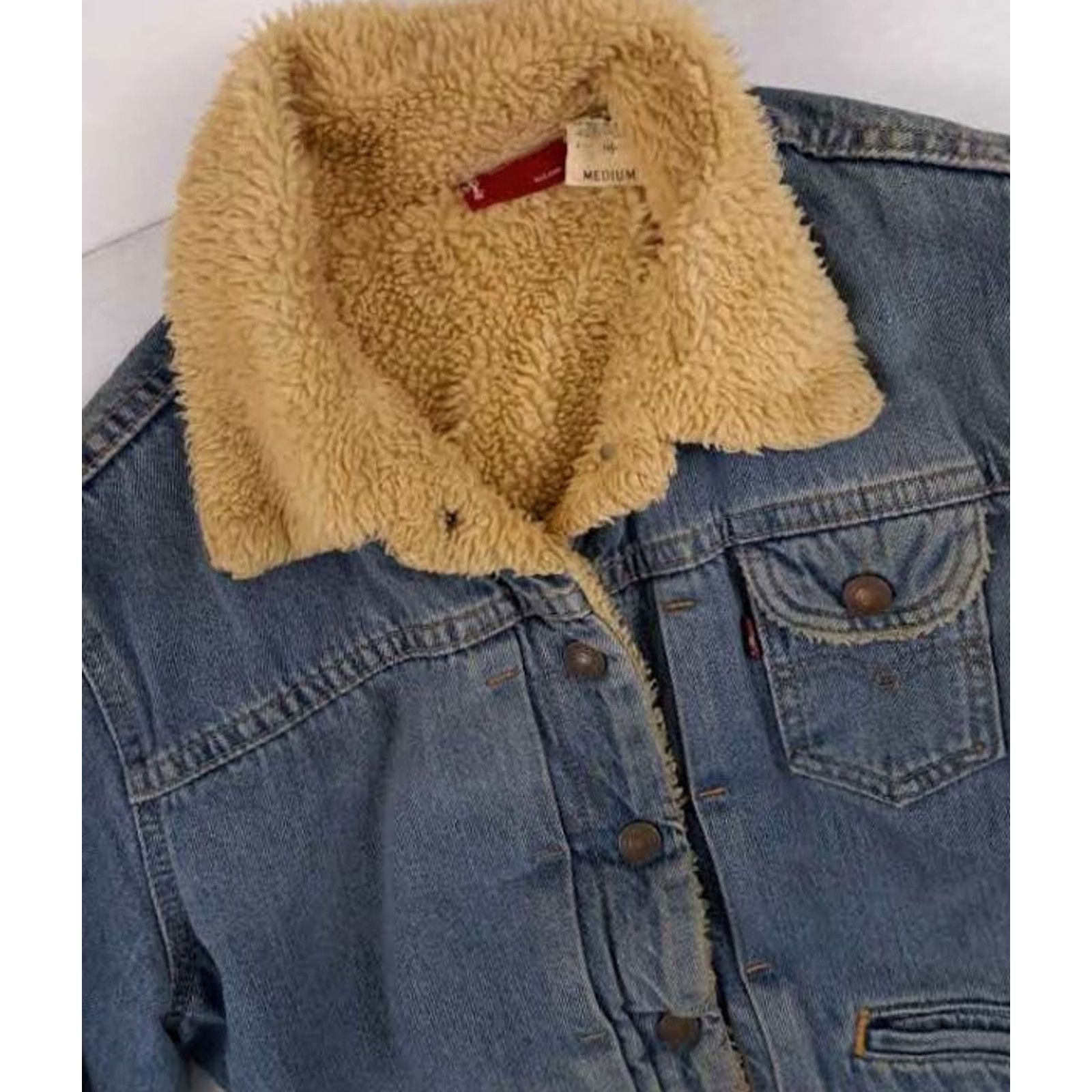 Vintage VINTAGE Levi’s Woman-Junior Medium Sherpa Lined Blue Jeans Jacket Shirt Jacket Women Juniors Bomber Western Outdoor Wear 80s Size 32" / US 10 / IT 46 - 3 Thumbnail