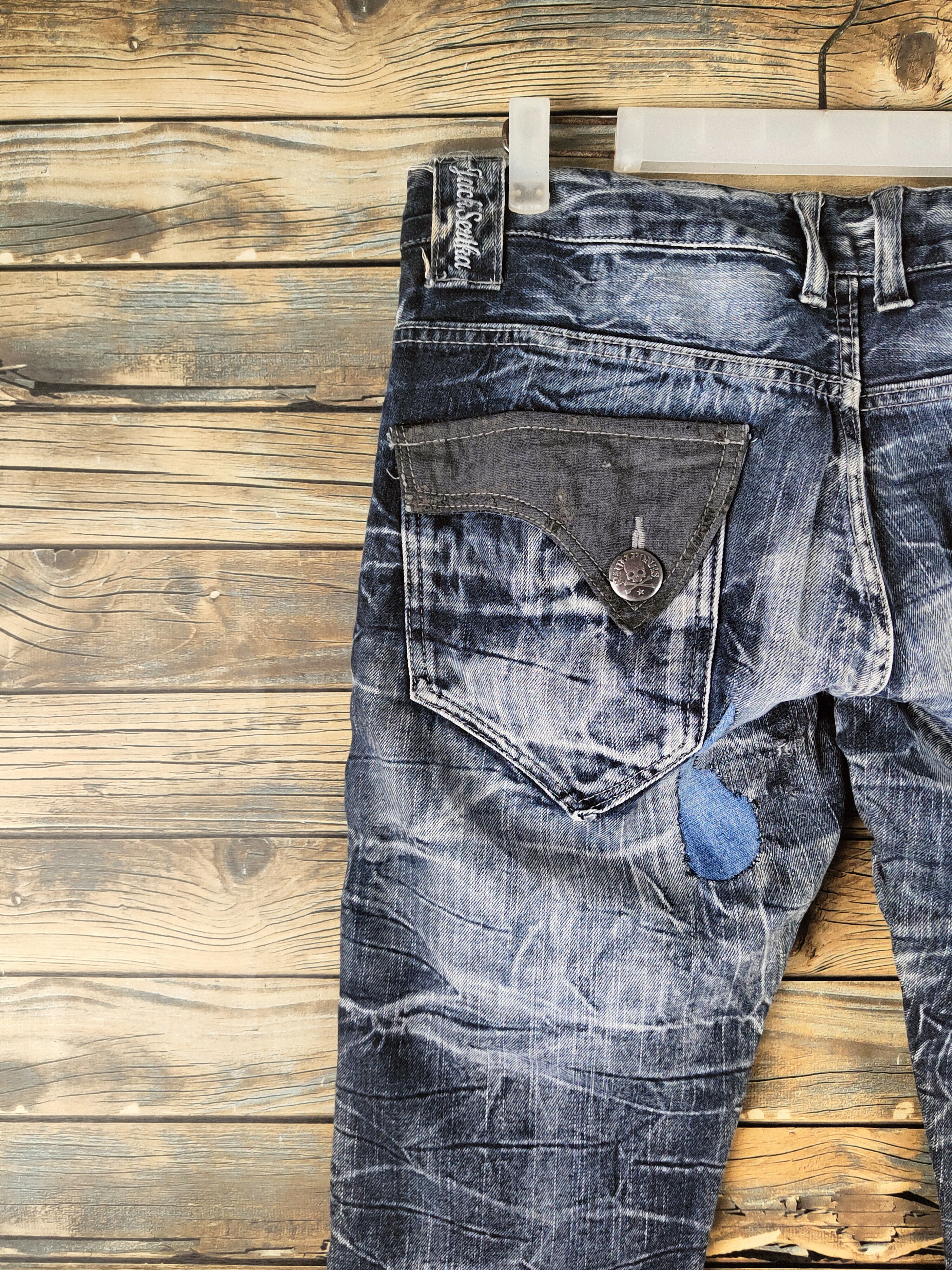 Japanese Brand DL Jack Serika Dark Blue Patched Denim Jeans #46-830 Size US 32 / EU 48 - 9 Thumbnail