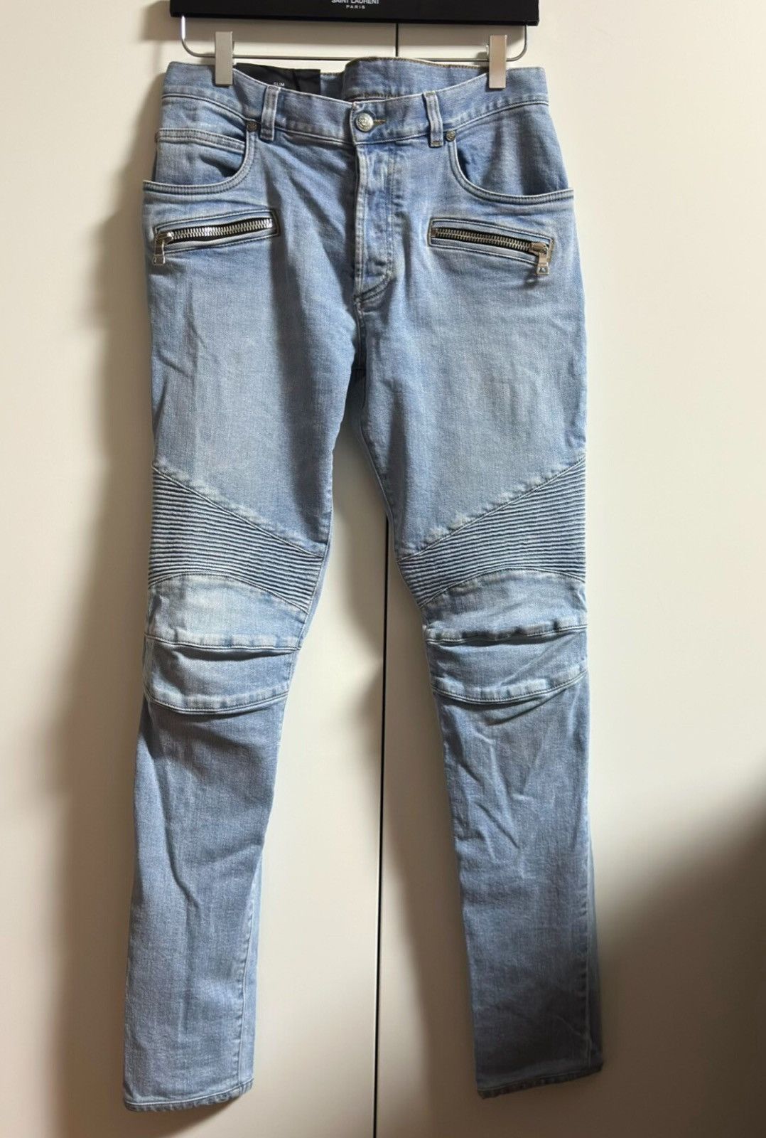 Balmain Balmain Light Blue Washed Moto Denim Pants Size US 31 - 1 Thumbnail