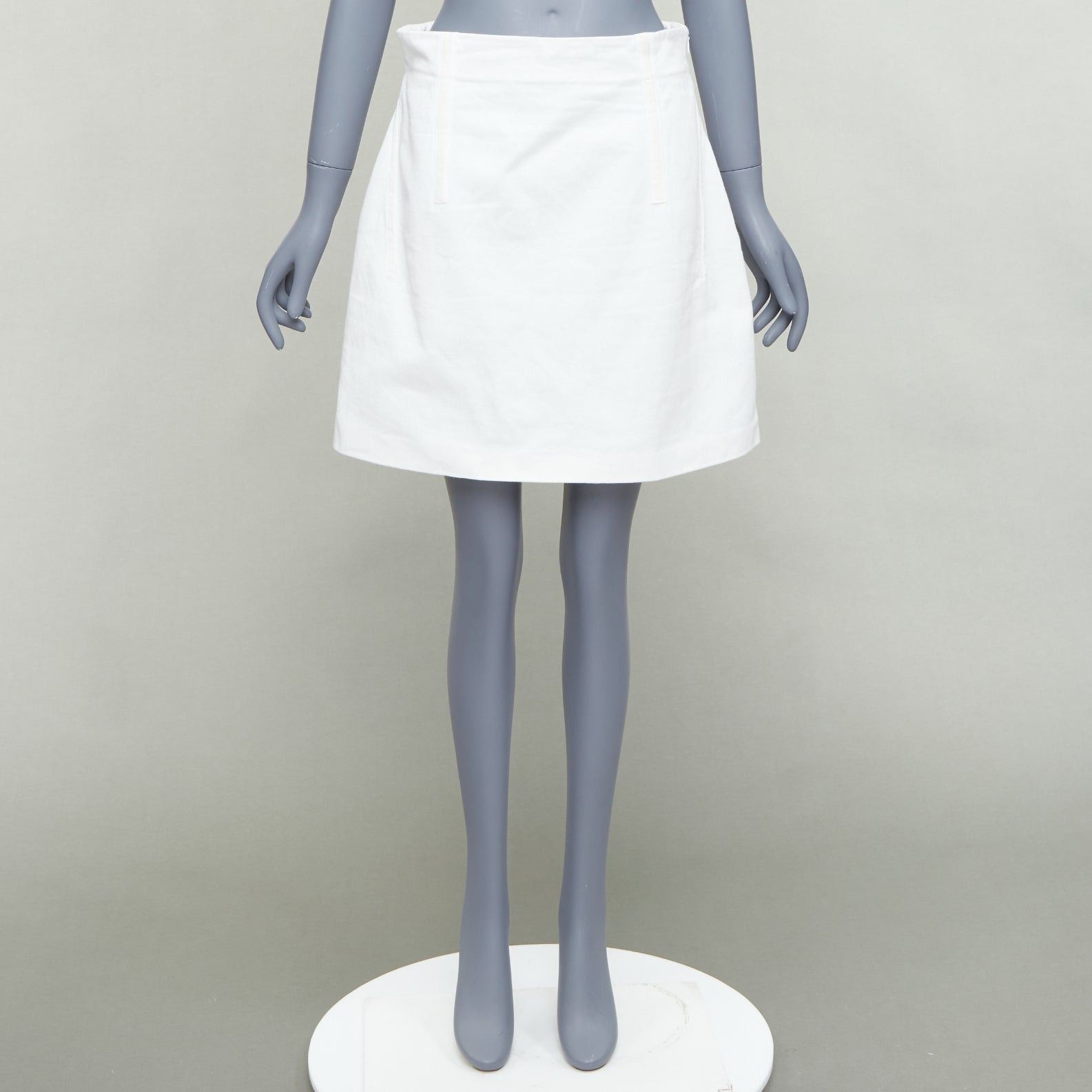 Prada PRADA 2021 white cotton denim tapered dart lace up back skirt IT44 L Size 27" / US 4 / IT 40 - 1 Thumbnail