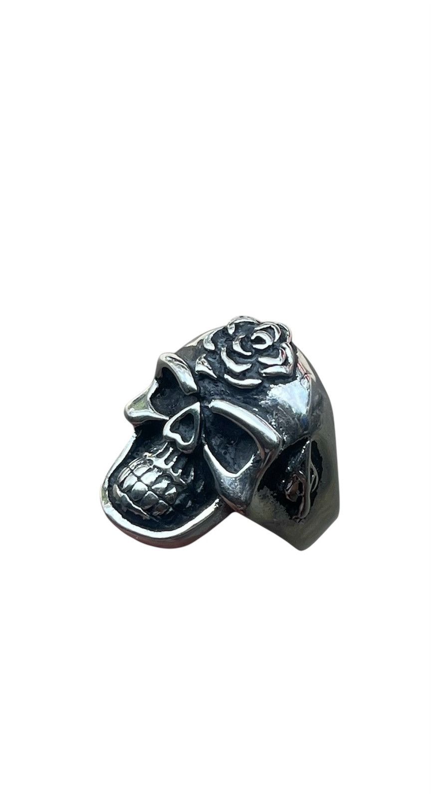 If Six Was Nine Hardcore Punk Skull Rose Ring Chrome Style Size ONE SIZE - 1 Thumbnail
