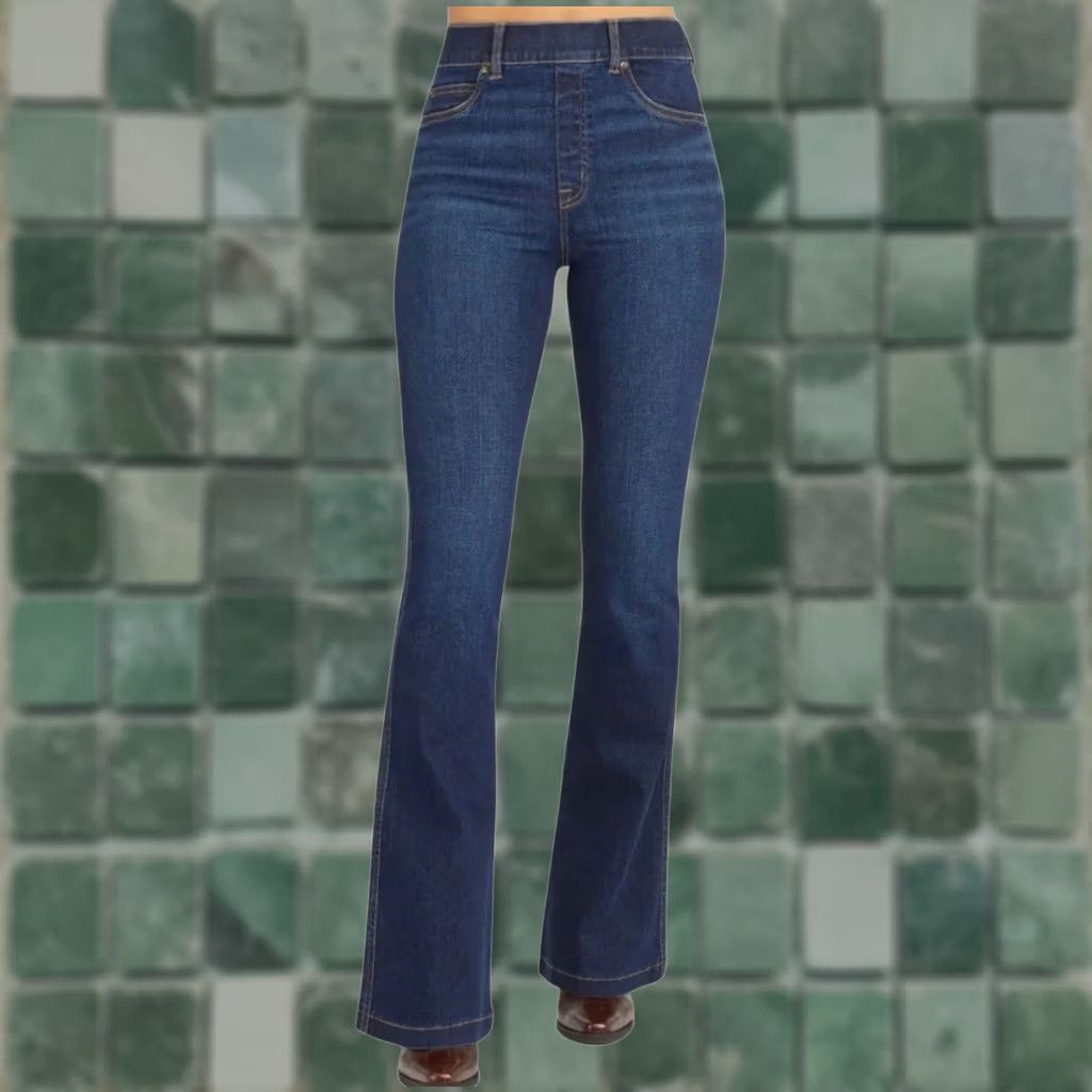 Spanx Spanx Shape Every Wear High Rise Pull On Flare Jeans Women S Blue Midnight Stretch Denim 34in Inseam Regular Size S Size 28" / US 6 / IT 42 - 1 Thumbnail