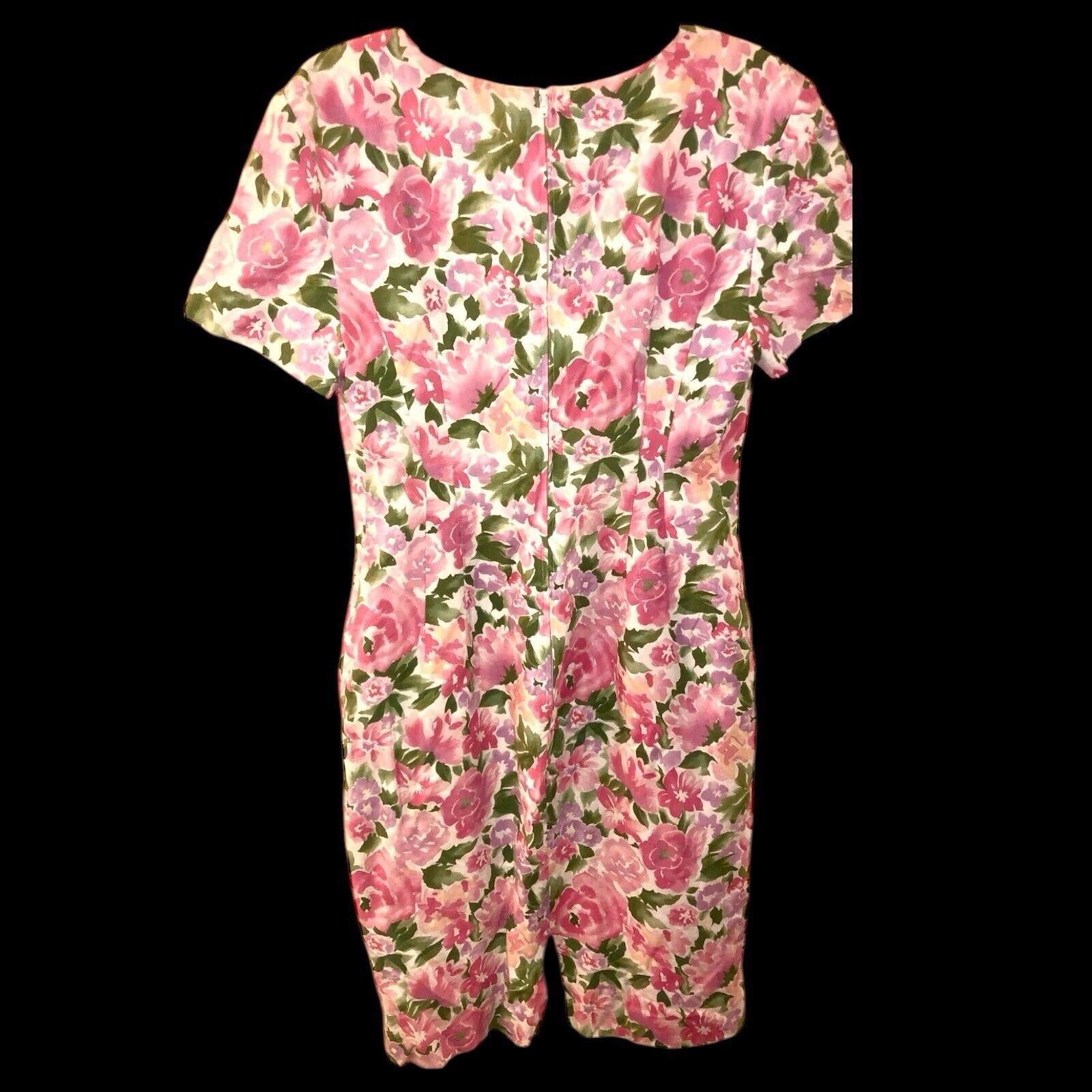 Designer Maggy London Pink Floral Linen Cotton Short Dress Sz 10 Size L / US 10 / IT 46 - 6 Thumbnail