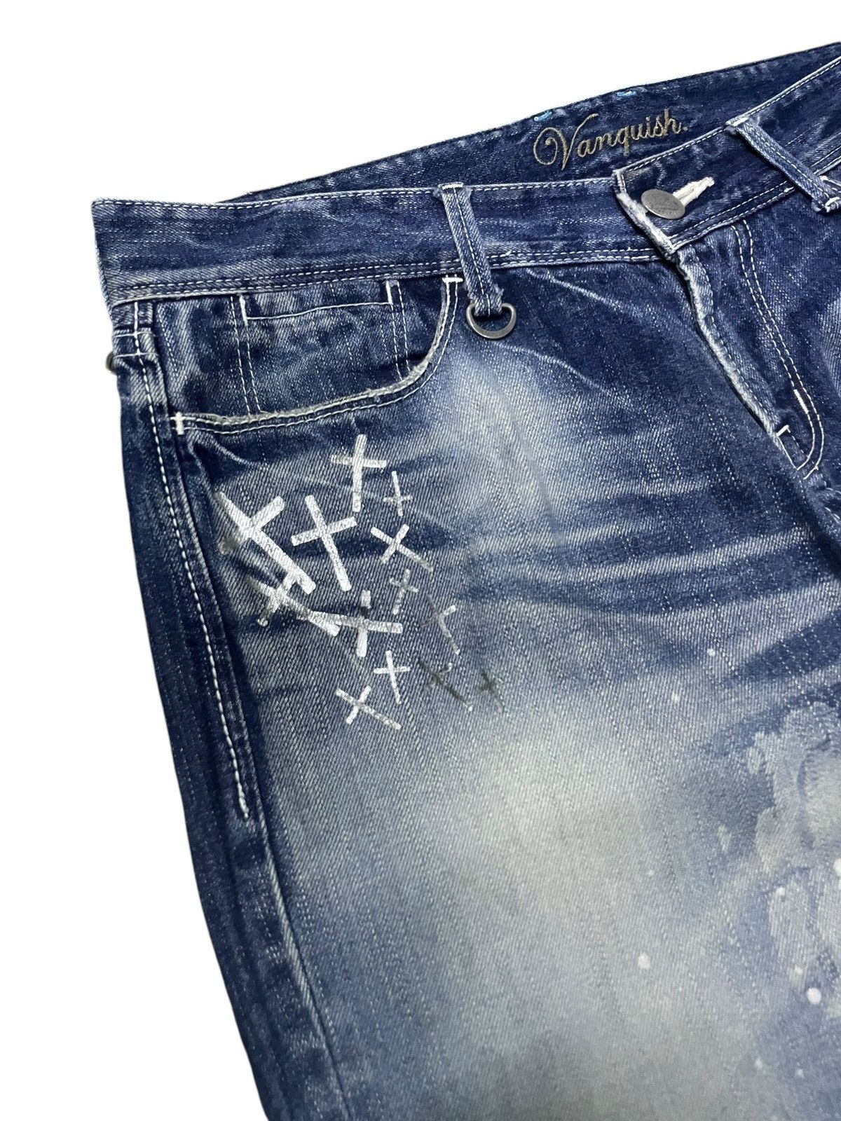 GOSTAR DE FUGA × Vanquish × semanticdesign Vanquish Japan Crossed Whiskers Blue Wash Rockstars Jeans Size US 34 / EU 50 - 4 Thumbnail