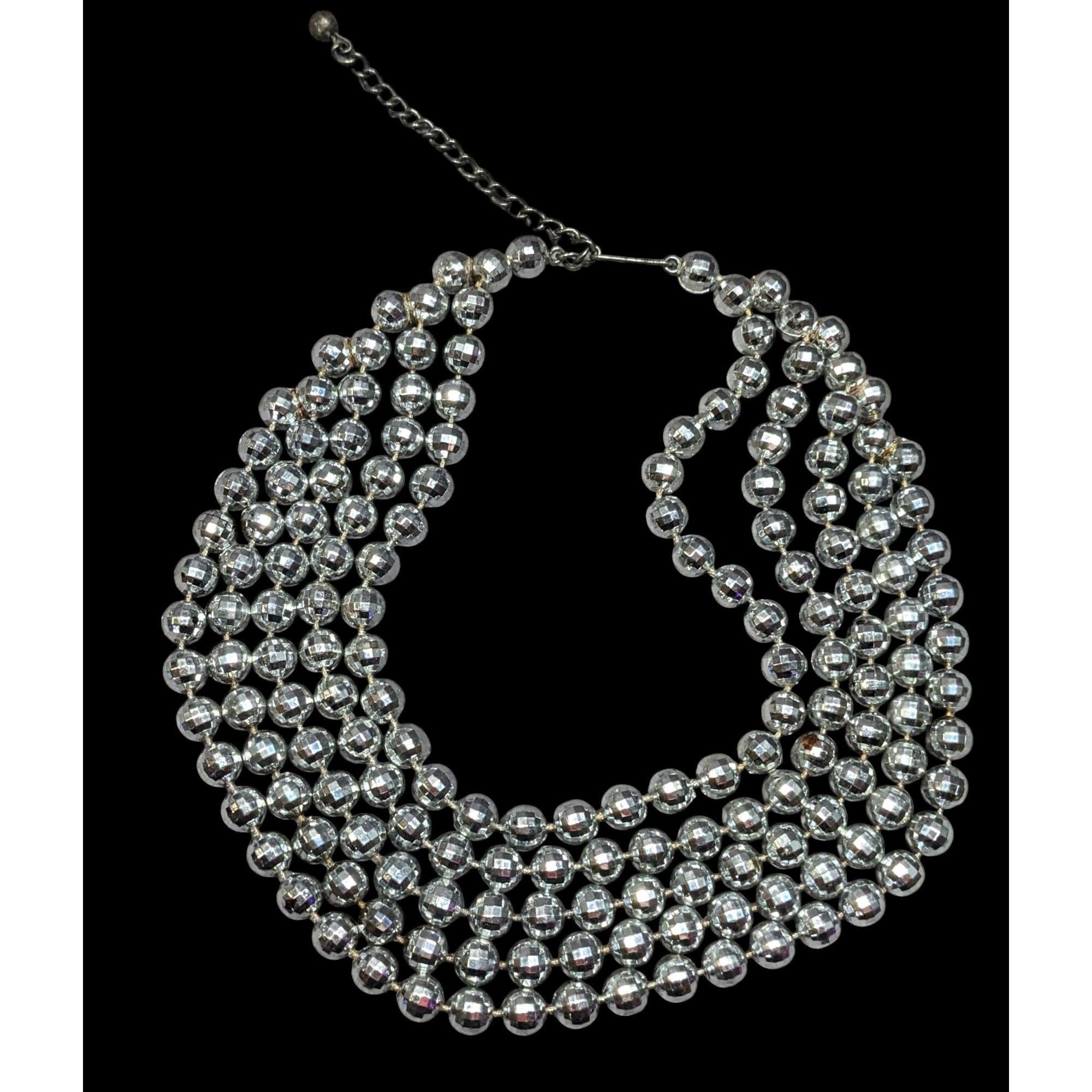 Other Elegant Layered Disco Ball Silver Tone Plastic Beaded Neckla Size ONE SIZE - 2 Thumbnail