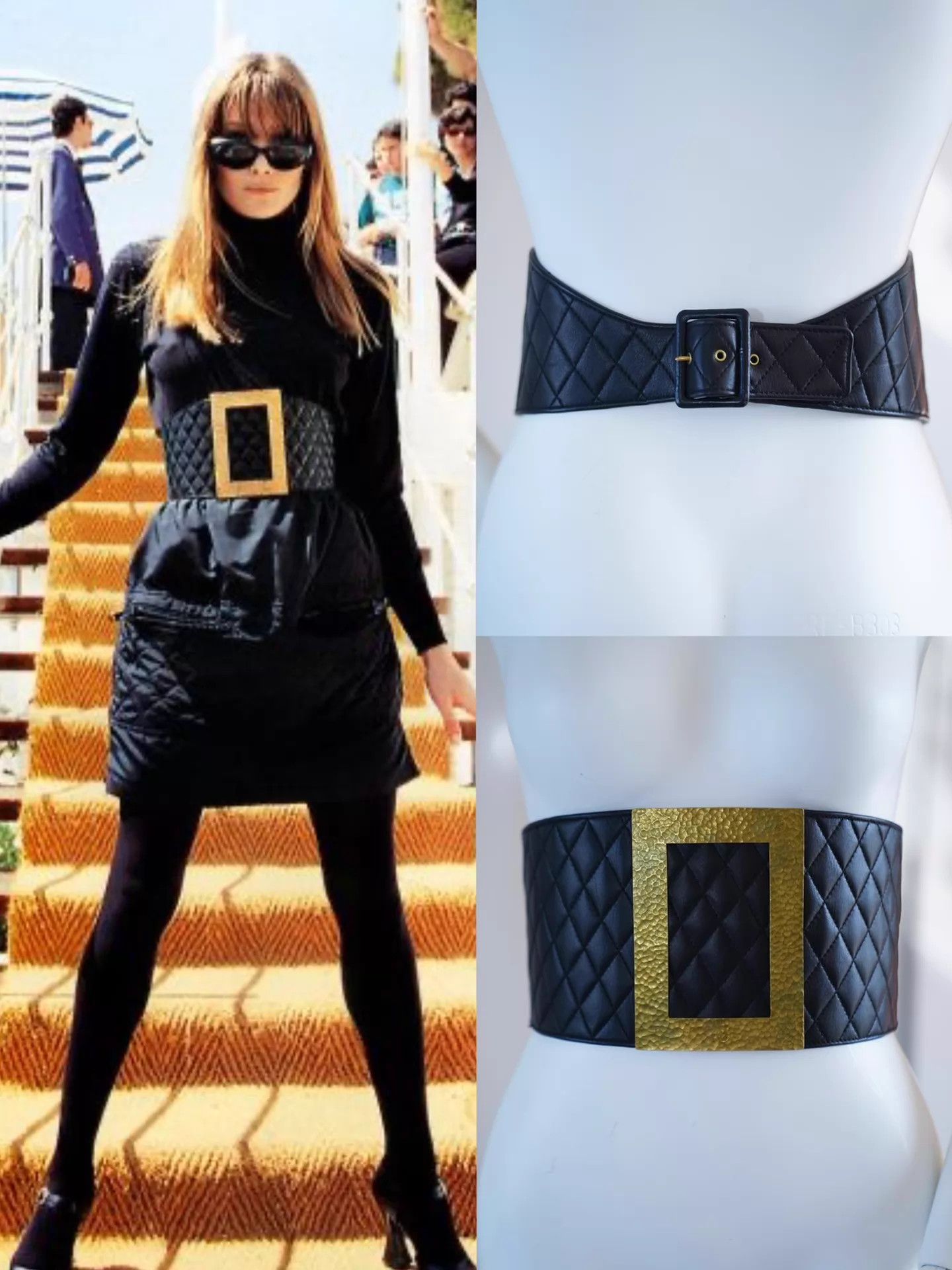 Chanel Chanel 1994 Quilted Black & Gold Wide Belt 80/32 Size ONE SIZE - 1 Thumbnail