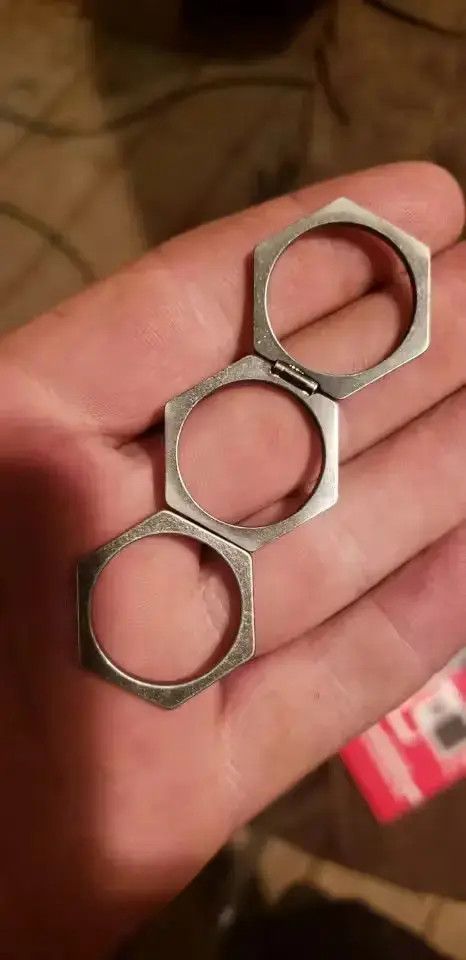 Ring Of Fire 3 IN 1 Vintage Geometric Men Ring Hexagon Stainless Steel Size ONE SIZE - 1 Thumbnail