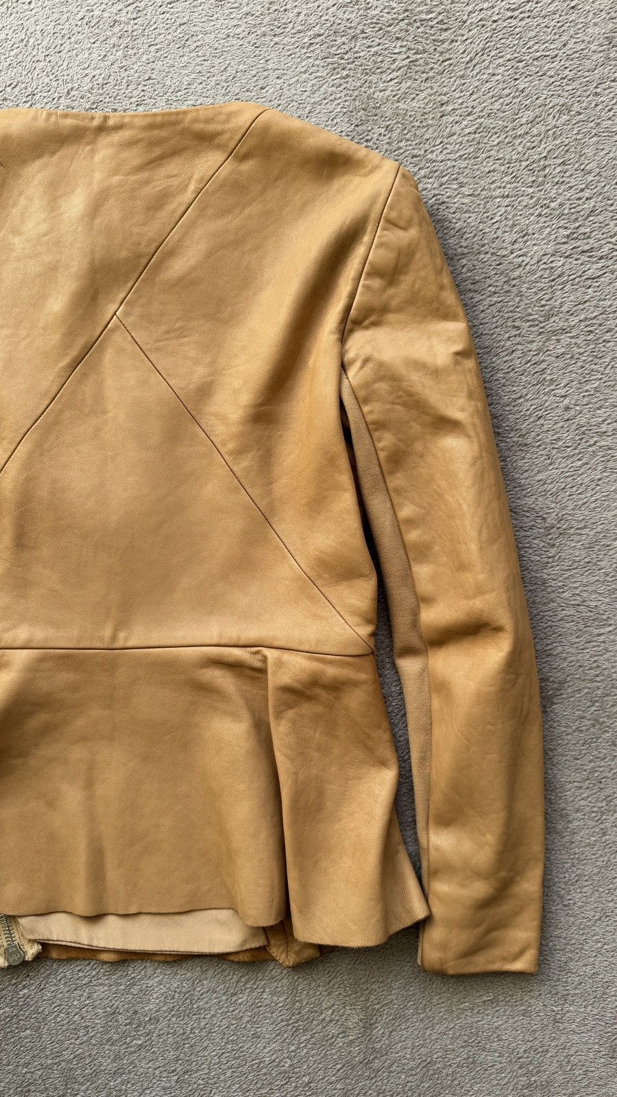 Genuine Leather Willow Soft Cognac Lambskin Leather Zippers Detail Jacket Size M / US 6-8 / IT 42-44 - 8 Thumbnail