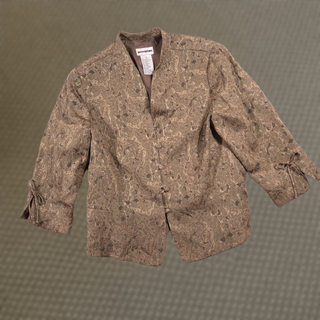 Vintage VINTAGE Perceptions Blazer Womens 14 Brown Metallic Floral Jacquard Evening Jacket Size XL / US 12-14 / IT 48-50 - 1 Thumbnail