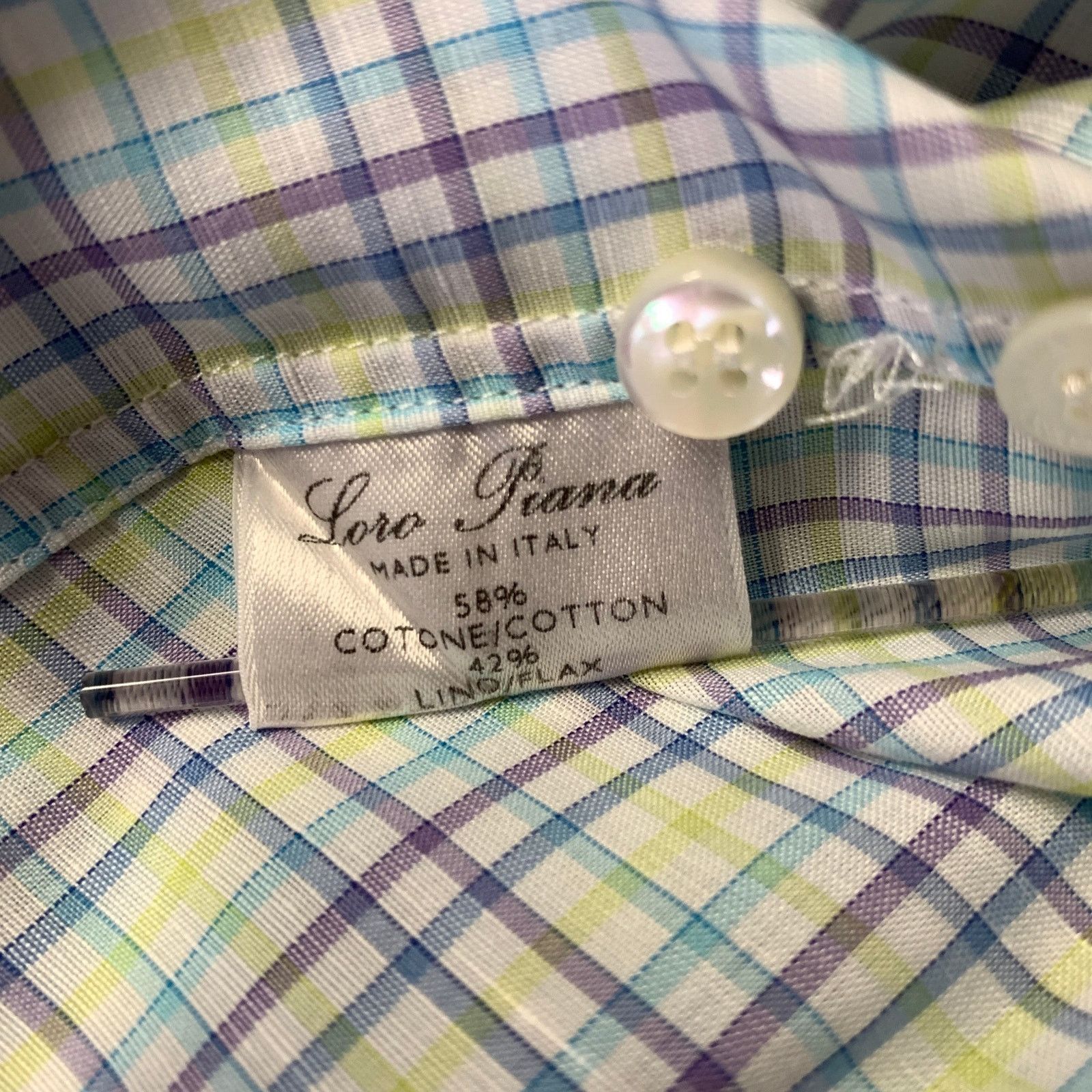 Loro Piana LORO PIANA White Purple Green Blue Plaid Long Sleeve Shirt Size US XL / EU 56 / 4 - 6 Thumbnail