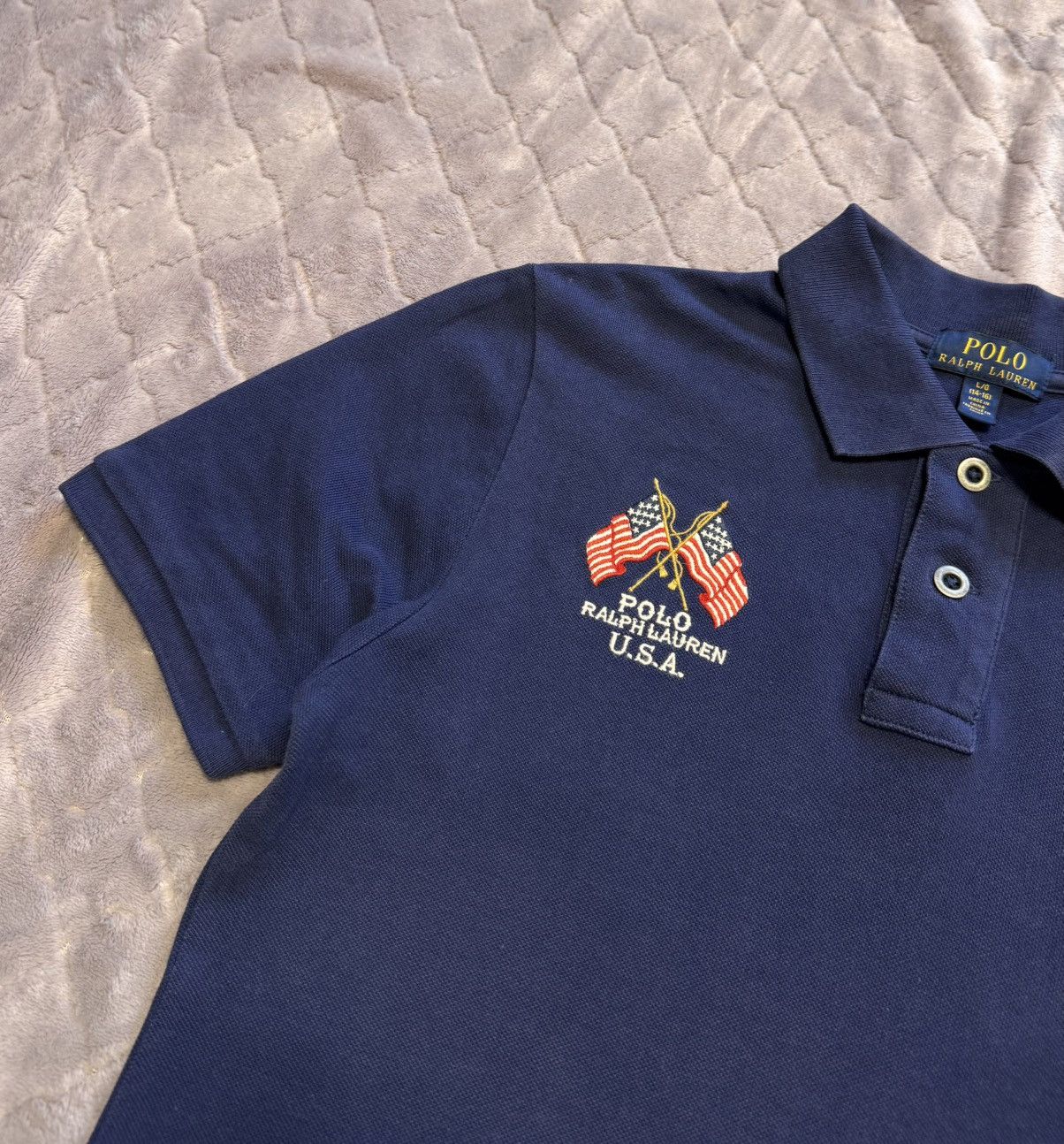 Polo Ralph Lauren × Vintage Vintage Polo Ralph Lauren Navy USA Flag Polo Shirt Size US L / EU 52-54 / 3 - 7 Thumbnail