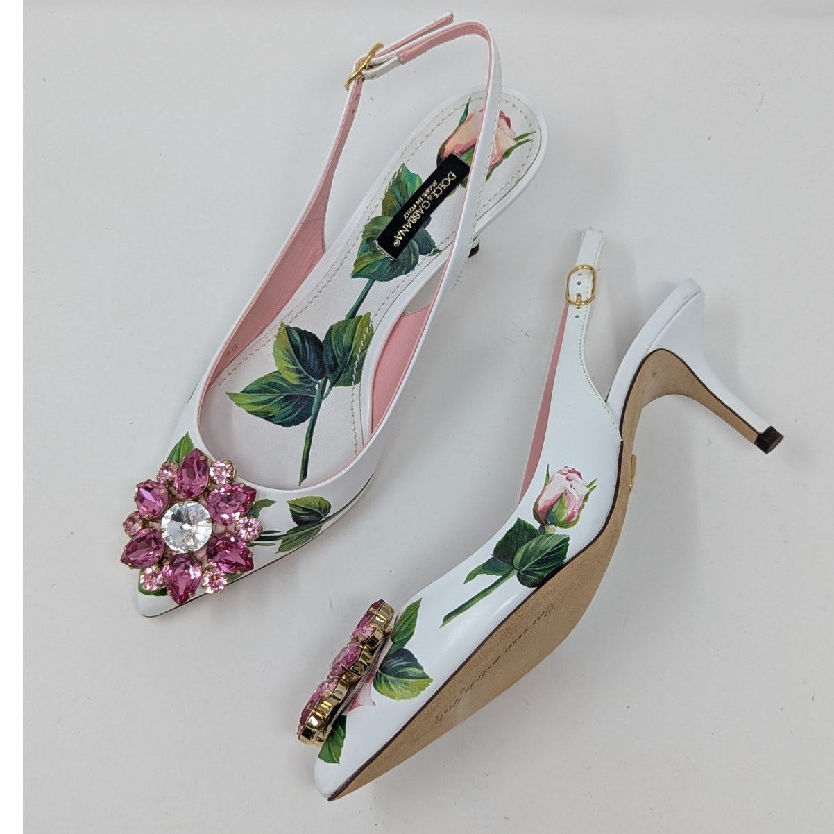 Dolce & Gabbana Dolce & Gabbana Jeweled Bellucci Floral Heels White Pink Size US 5 / IT 35 - 17 Thumbnail