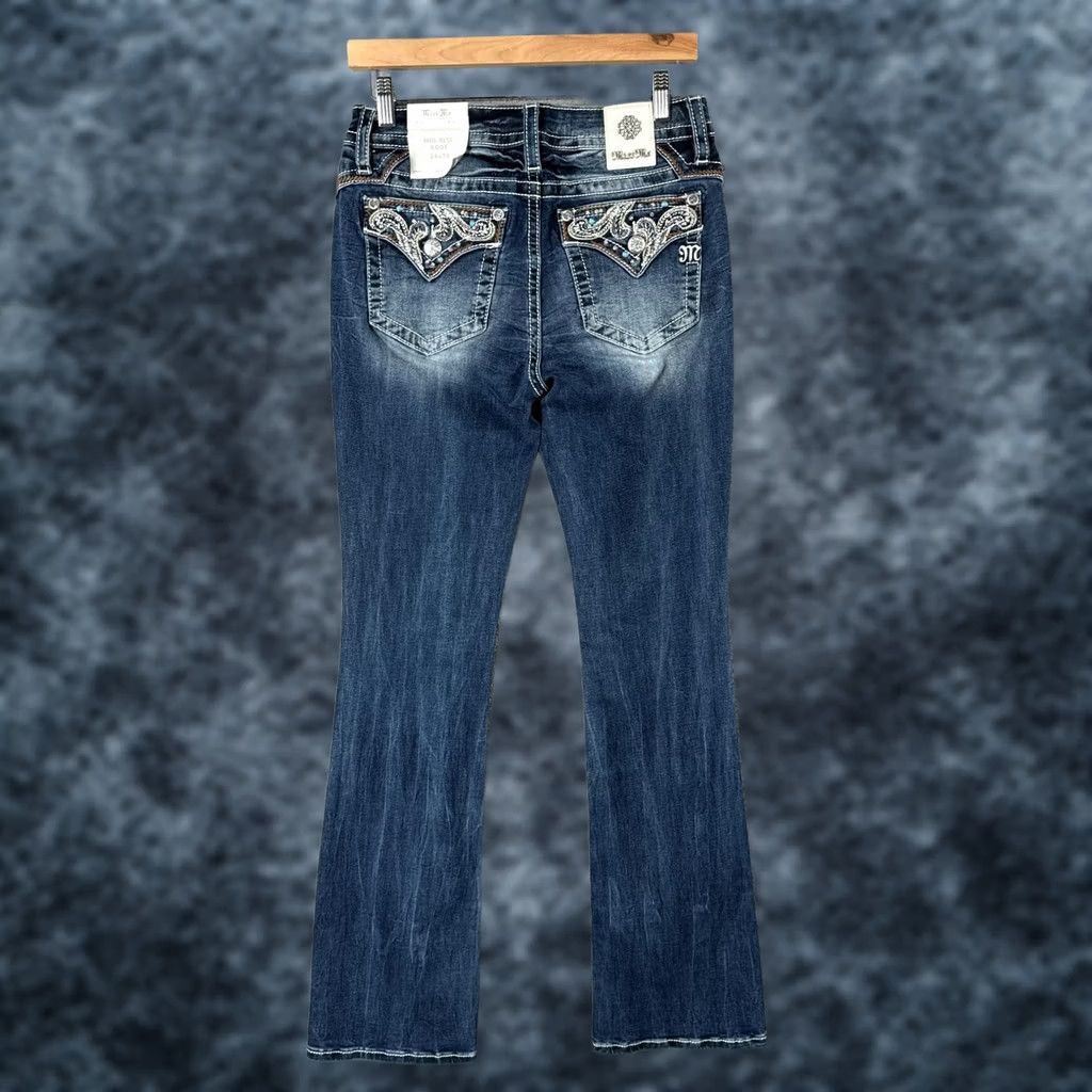 Miss Me Miss Me Jeans Womens 28 Bootcut Denim Embroidered Rhinestone Mid Rise 5-Pocket Cowboy Blue 34 Inseam Mens/ Womens Size 28" / US 6 / IT 42 - 1 Thumbnail