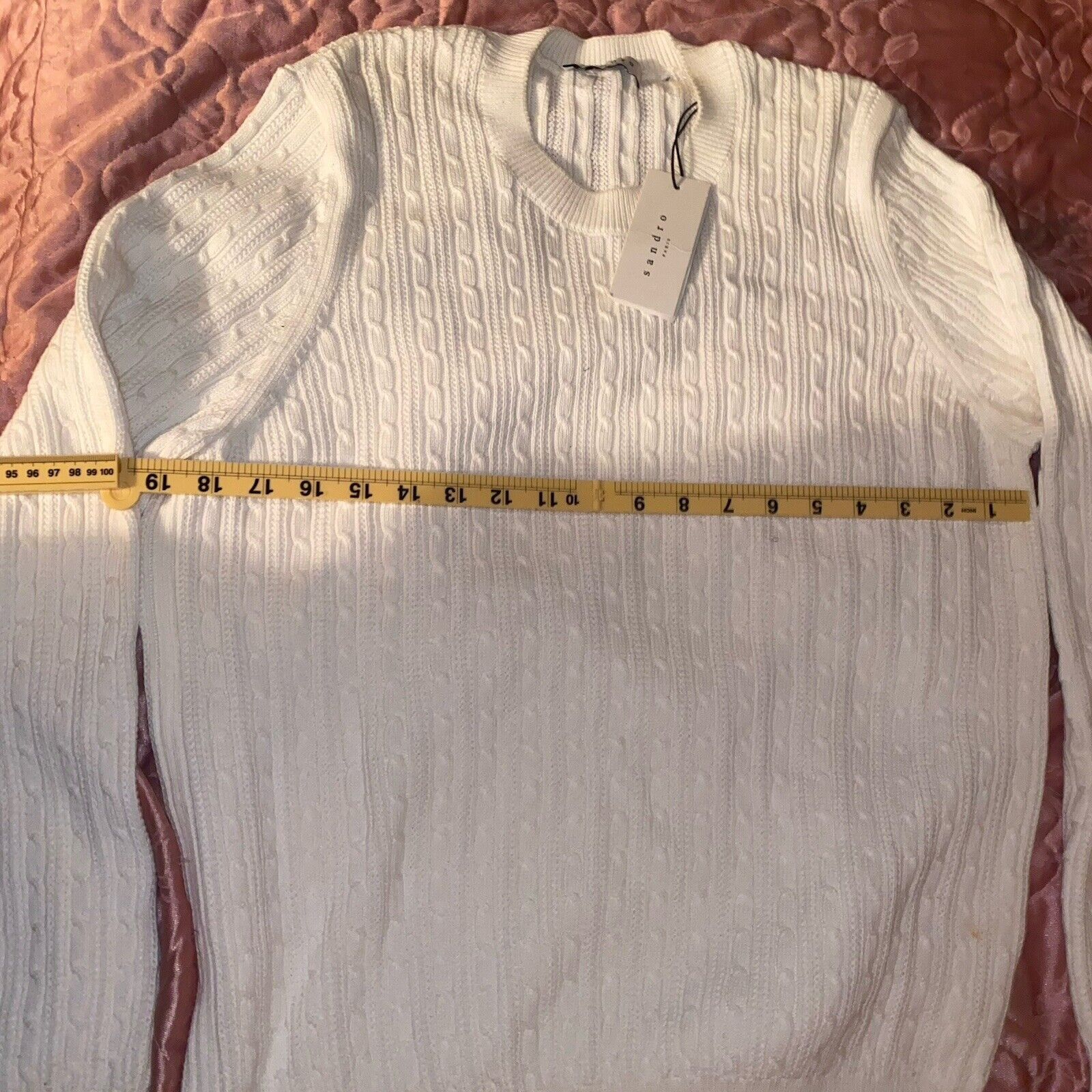 Sandro Sandro Paris Mens Sweater Sz Large Ecru Beige Cable Knit NWT Size US L / EU 52-54 / 3 - 3 Thumbnail