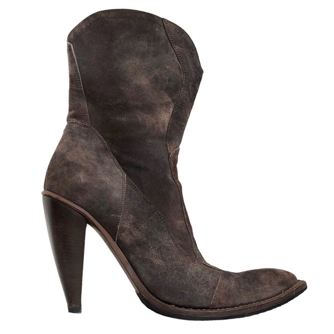 Gianni Barbato 🧿aged suede point toe heeled western boots brown Size US 9 / IT 39 - 2 Thumbnail