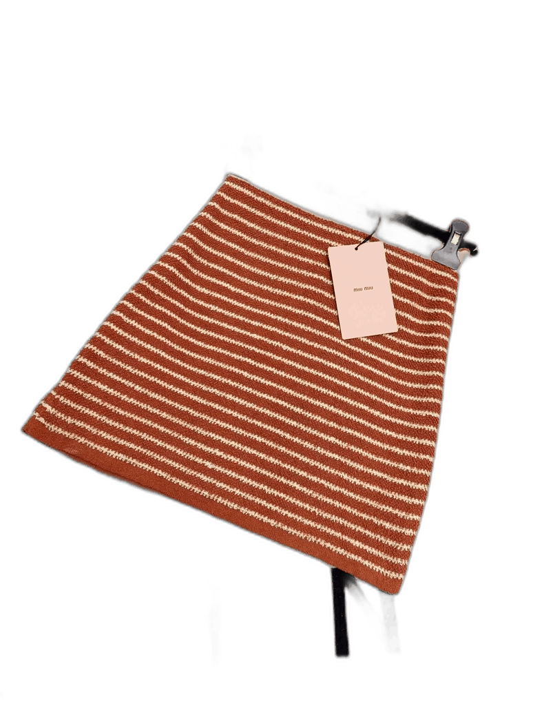 Prada Miu Miu Striped Knit Skirt in Burgundy Size 38" / US 16 / IT 52 - 1 Thumbnail