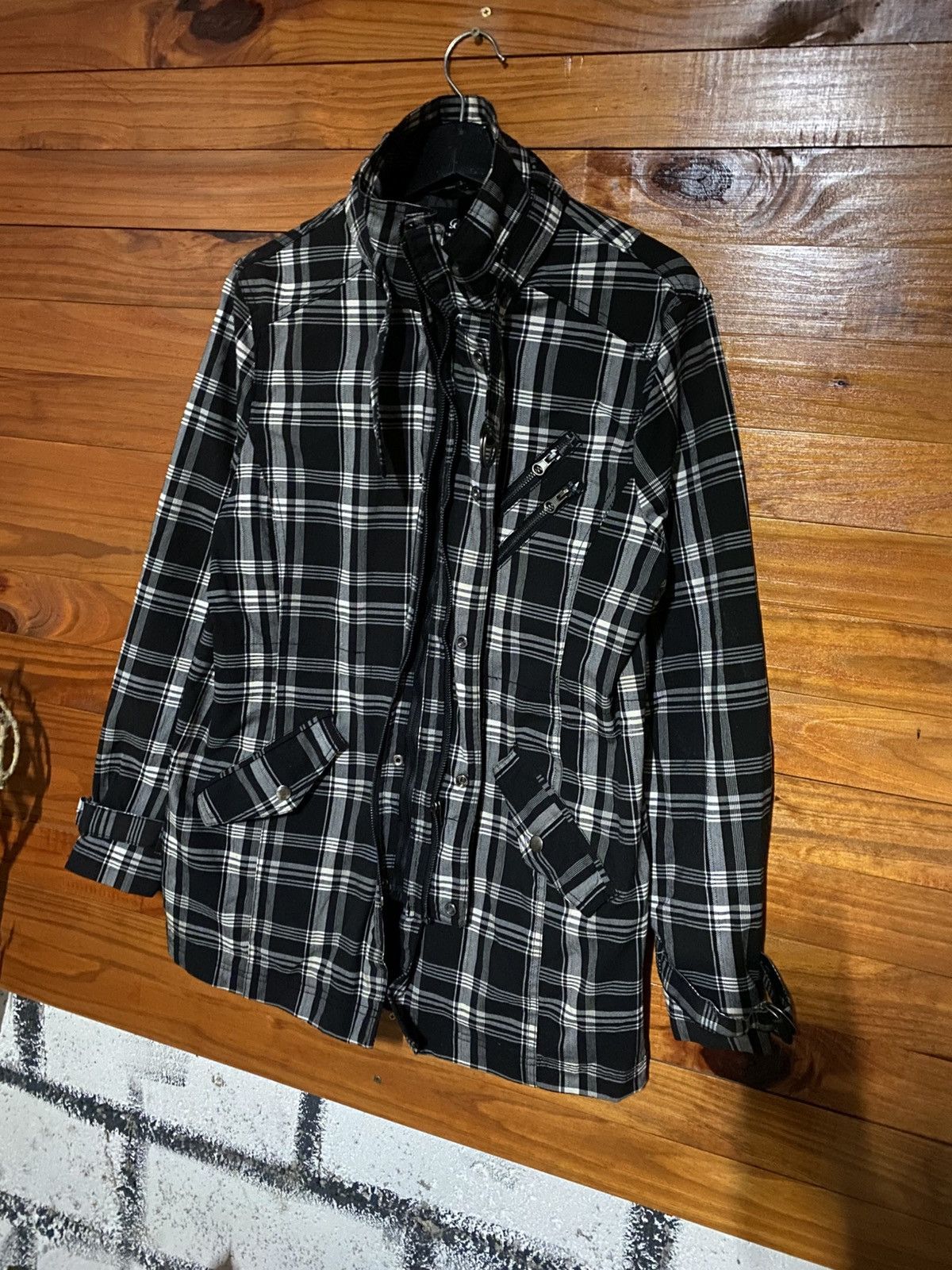 Japanese Brand Beno Modern Expression Black White Plaid Lolita Long Jacket Size US M / EU 48-50 / 2 - 4 Thumbnail