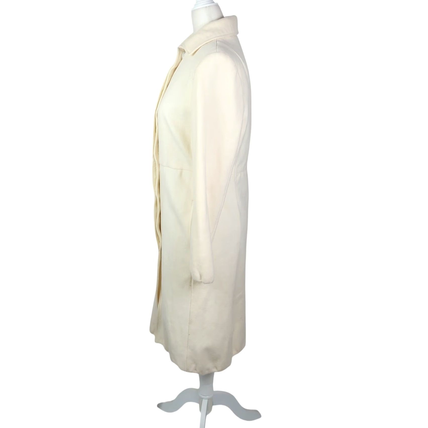 Merona VINTAGE Merona Coat Wool Button Front Mid-Length S Women Cream Long Sleeve 38" Fall Winter Spring Casual Solid Overcoat 1990s-2000s Size S / US 4 / IT 40 - 3 Thumbnail