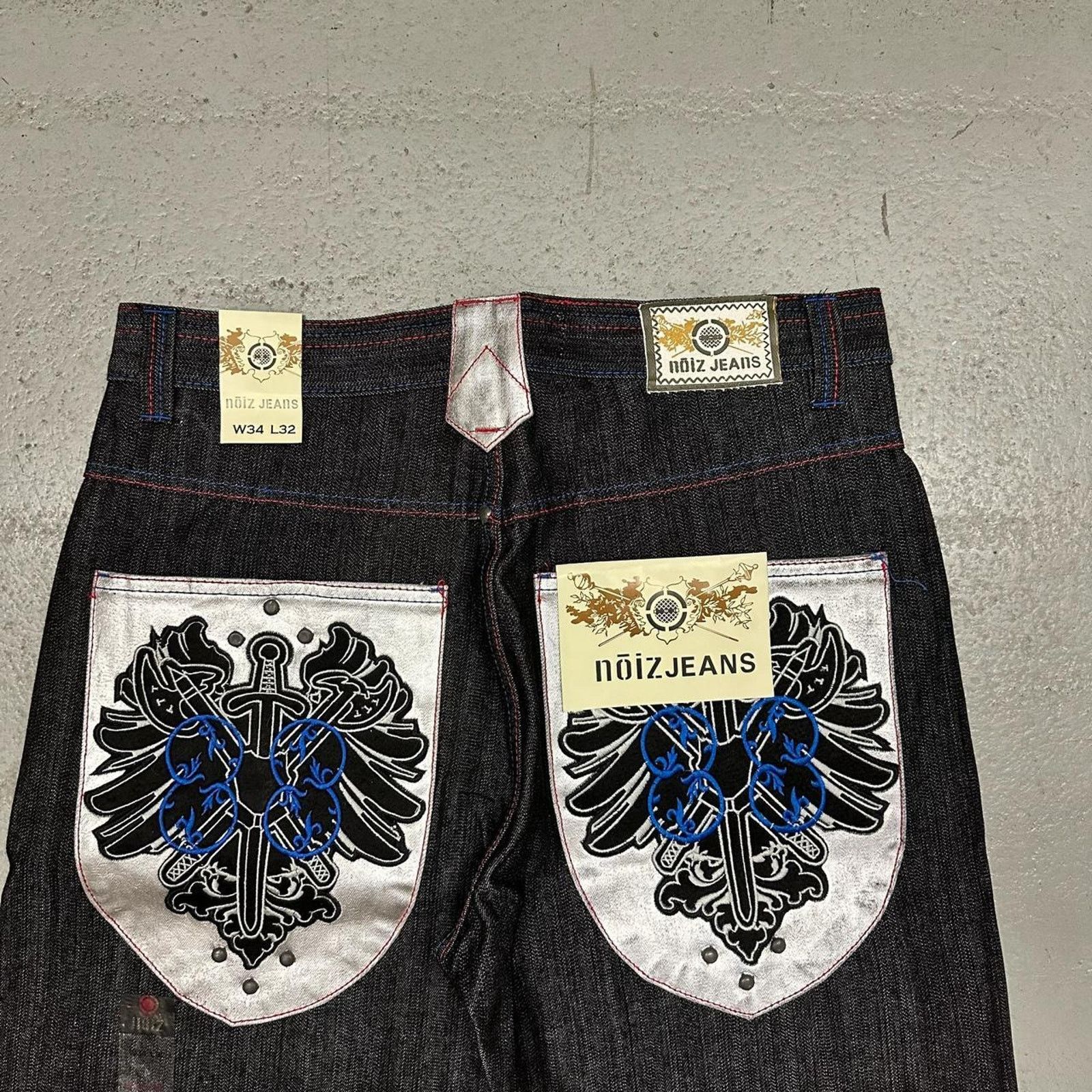 Vintage Vintage baggy y2k noiz black raw denim embroidered Size US 34 / EU 50 - 2 Thumbnail