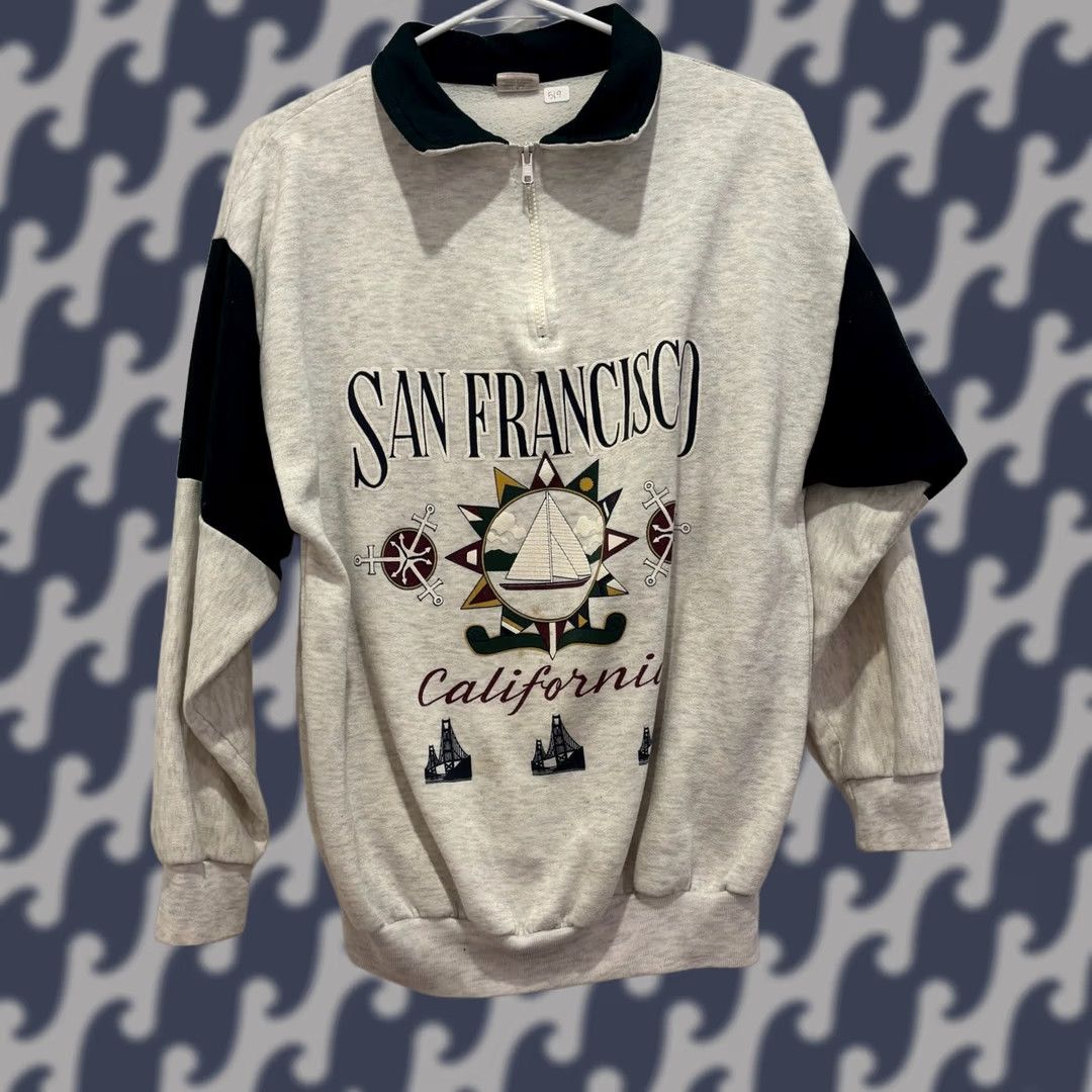 Vintage VINTAGE San Francisco California Quarter Zip Sweatshirt Adult Medium Grey Sailboat USA Made 1990s Size US M / EU 48-50 / 2 - 1 Thumbnail