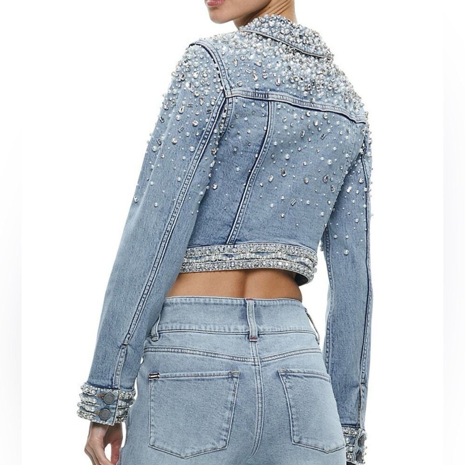 Alice + Olivia NWOT! Alice + Olivia Nelson Embellished Denim Jacket Size XS Size XS / US 0-2 / IT 36-38 - 3 Thumbnail