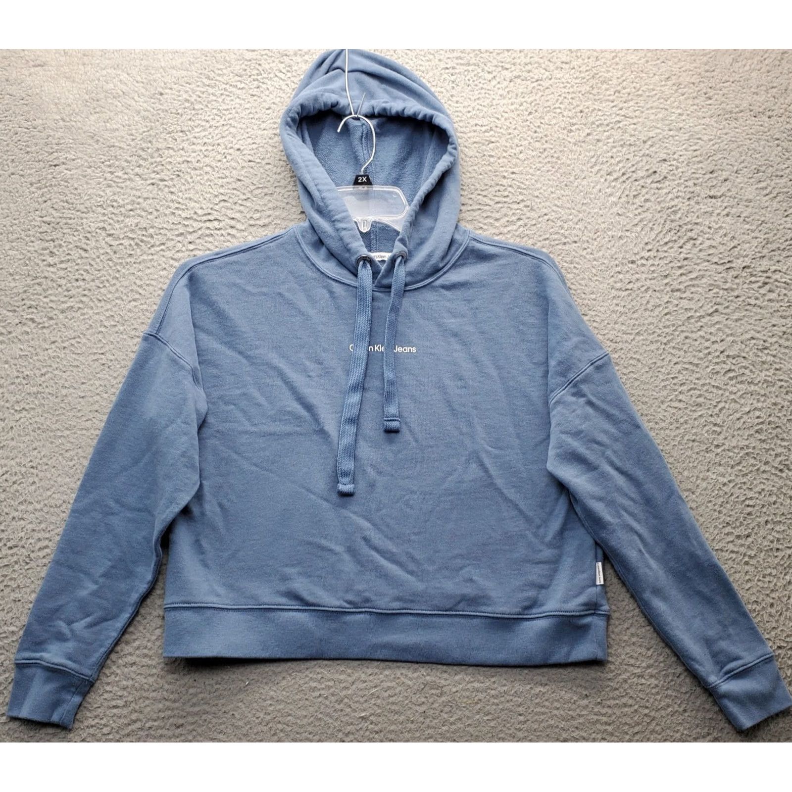 Calvin Klein Calvin Klein Jeans Hoodie Womens Small Blue Cropped Pullover Ribbed Cuff Hem Sh Size S / US 4 / IT 40 - 2 Thumbnail