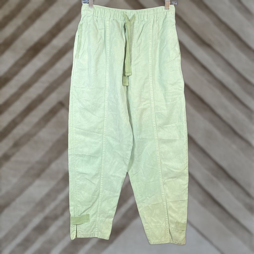Zara VINTAGE Zara Womens Pants Green Capri Jogger Drawstring Linen Blend High Rise Stretch XS Size 27" / US 4 / IT 40 - 1 Thumbnail