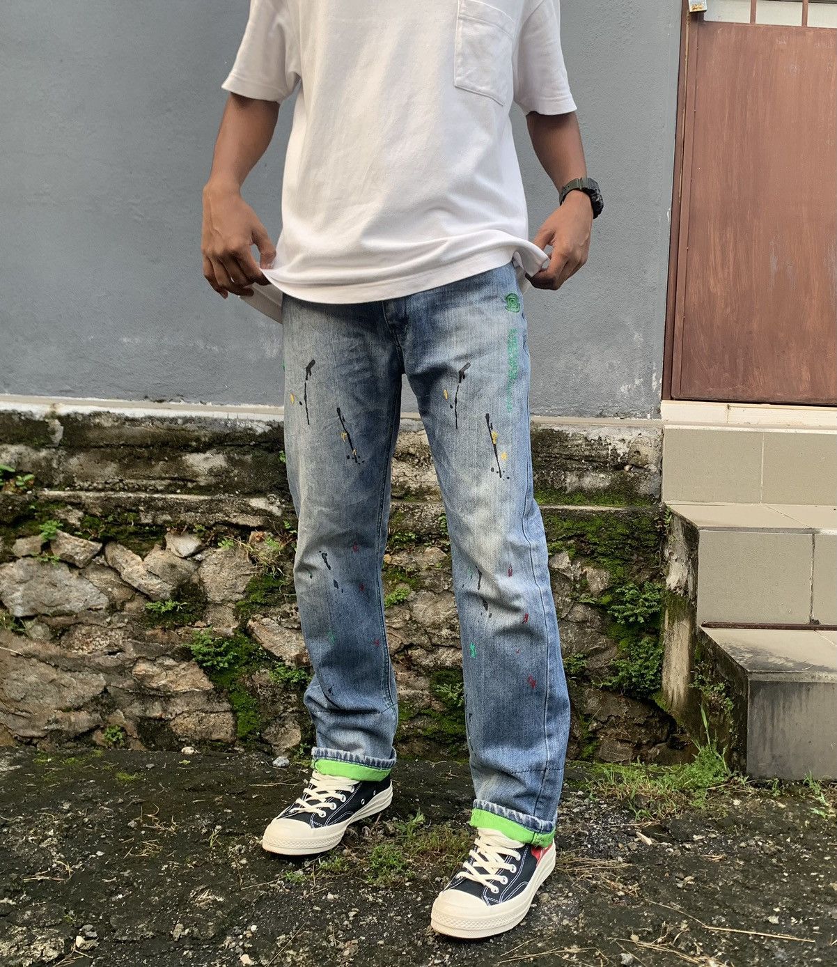 Vintage Vintage XSECAI Paint Splatters (Koi Fish Lined) Denim Jeans Size US 30 / EU 46 - 2 Thumbnail