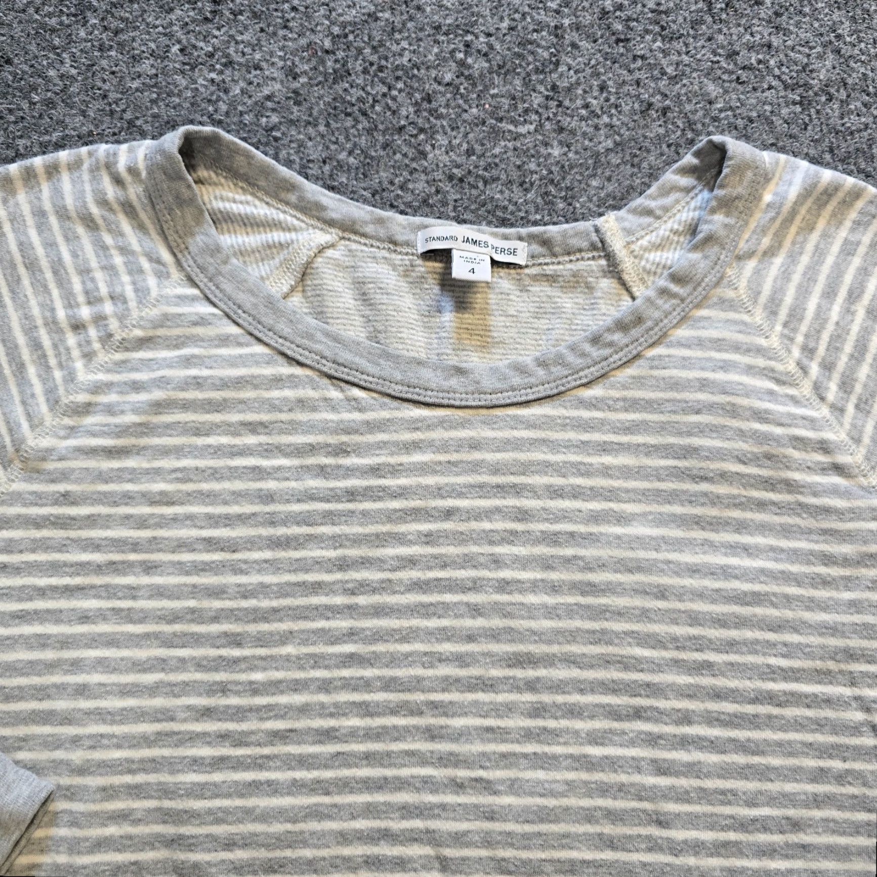 James Perse James Perse Top Womens XL Gray Striped Crew Neck Lounge Casual Comfort Shirt Size XL / US 12-14 / IT 48-50 - 3 Thumbnail