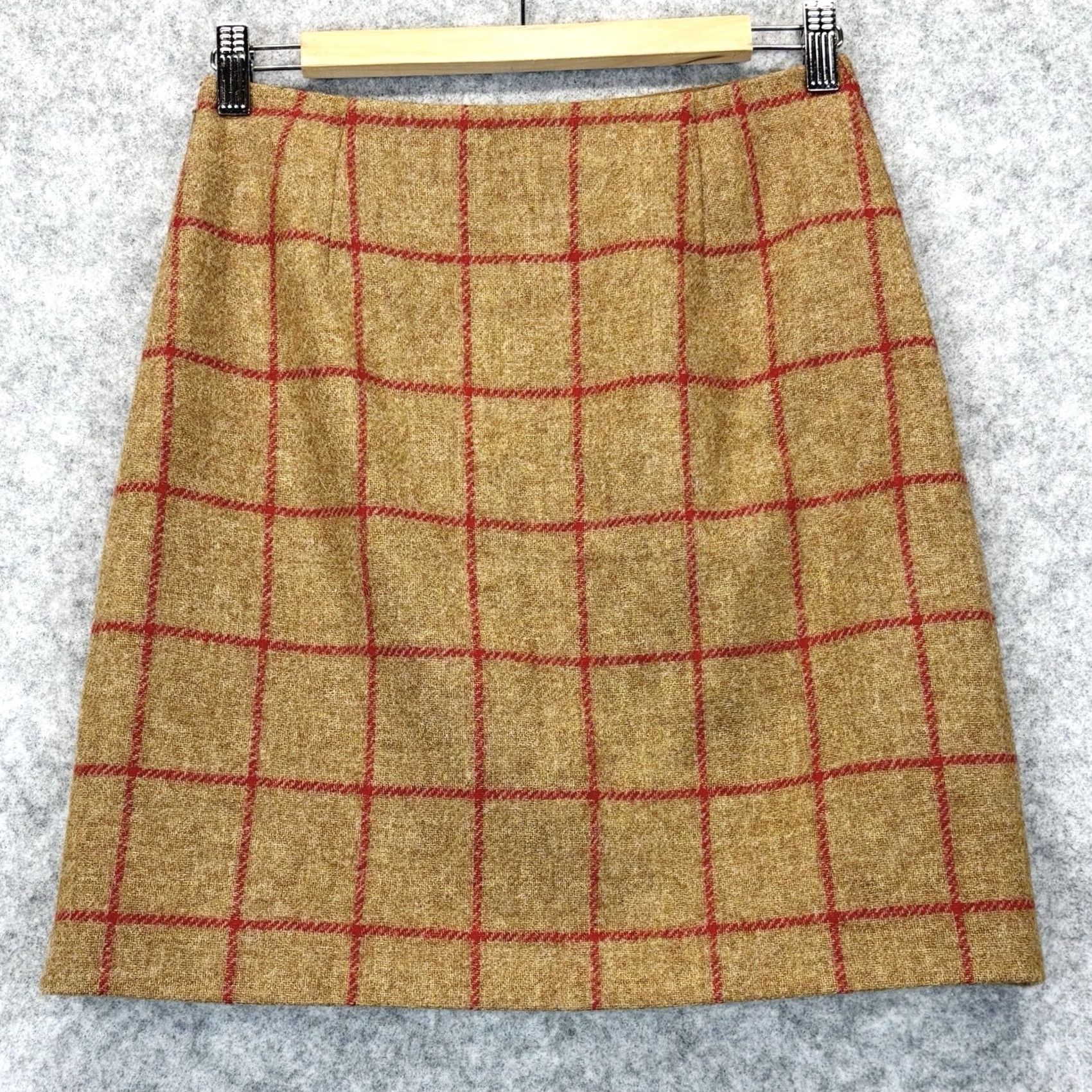 Vintage Hobbs Check Wool Skirt UK 8 Brown Red Women’s Lined Wool Pencil Above Knee Dress Workwear Casual Formal Vgc Size 30" / US 8 / IT 44 - 2 Thumbnail